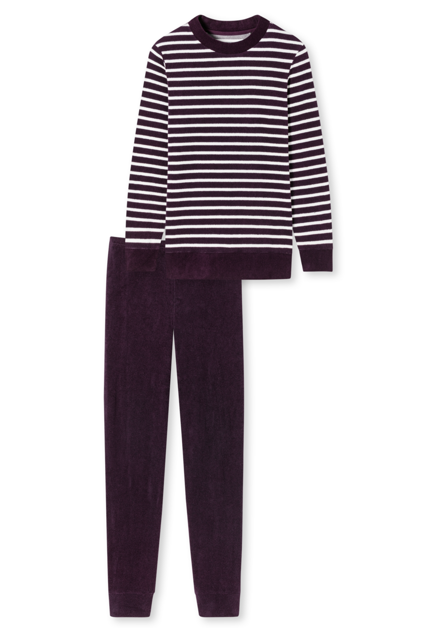 SCHIESSER Casual Essentials pyjamaset, dames pyjama lang badstof manchetten pruim
