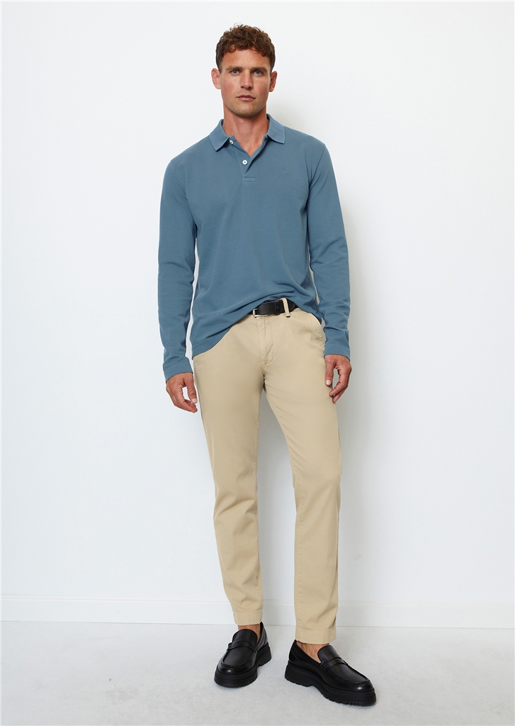 Marc O'Polo regular fit polo lange mouw, heren poloshirt, middenblauw