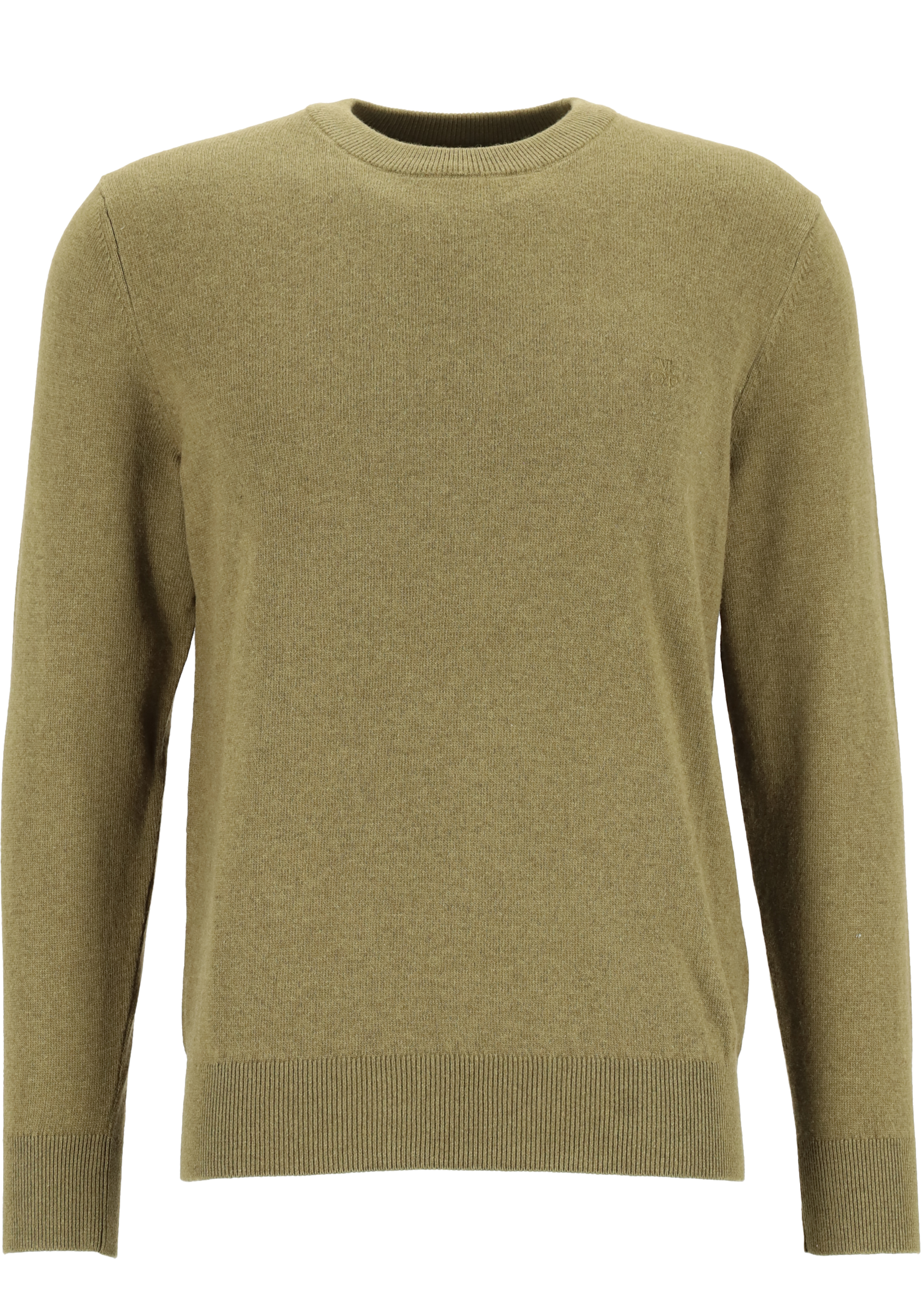 Marc O'Polo regular fit pullover, heren trui wol- met katoenmengsel met O-hals, mosgroen (middeldik)