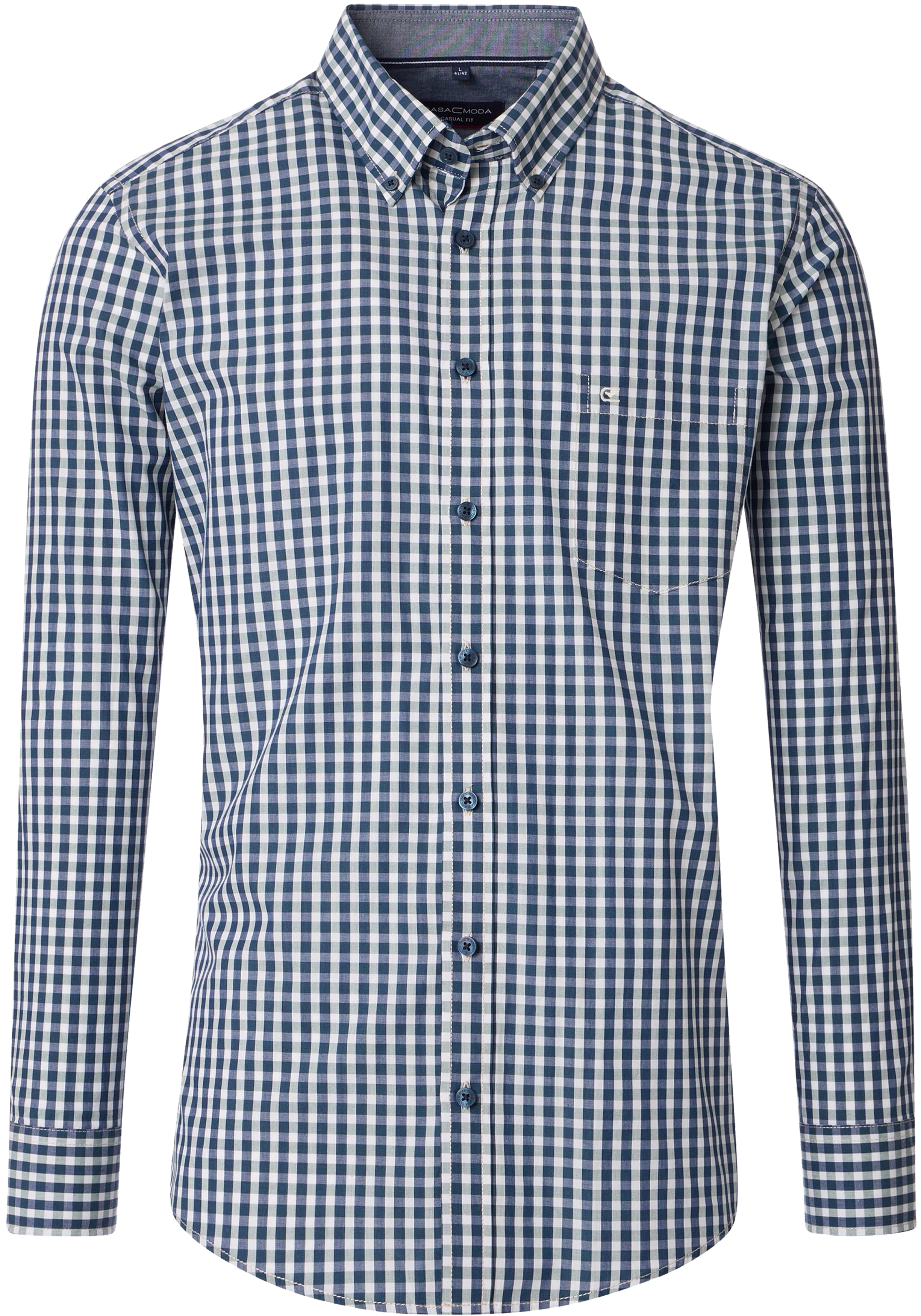 CASA MODA Sport casual fit overhemd, structuur, donkerblauw met wit en groen geruit