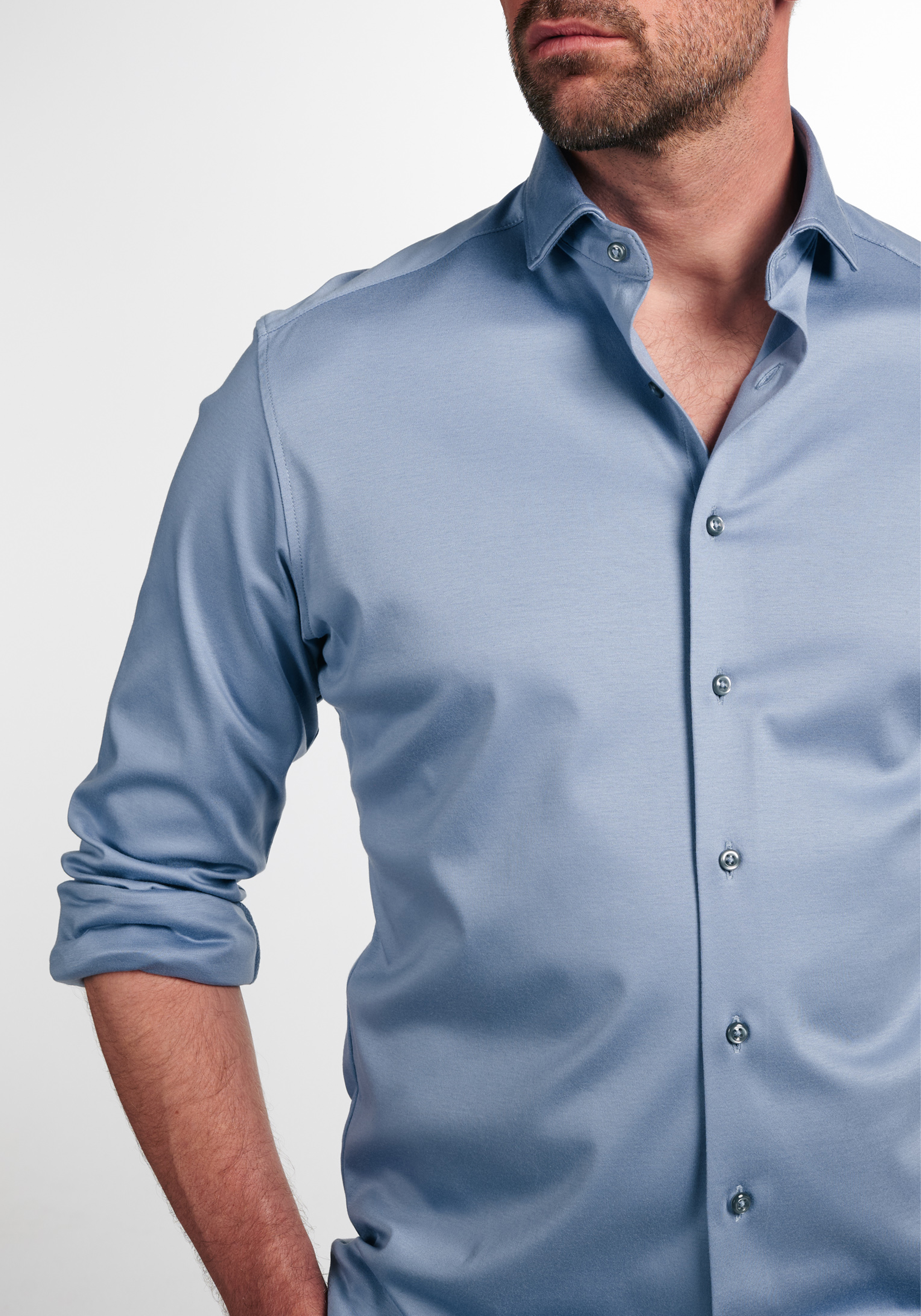 ETERNA modern fit overhemd, jersey, middenblauw