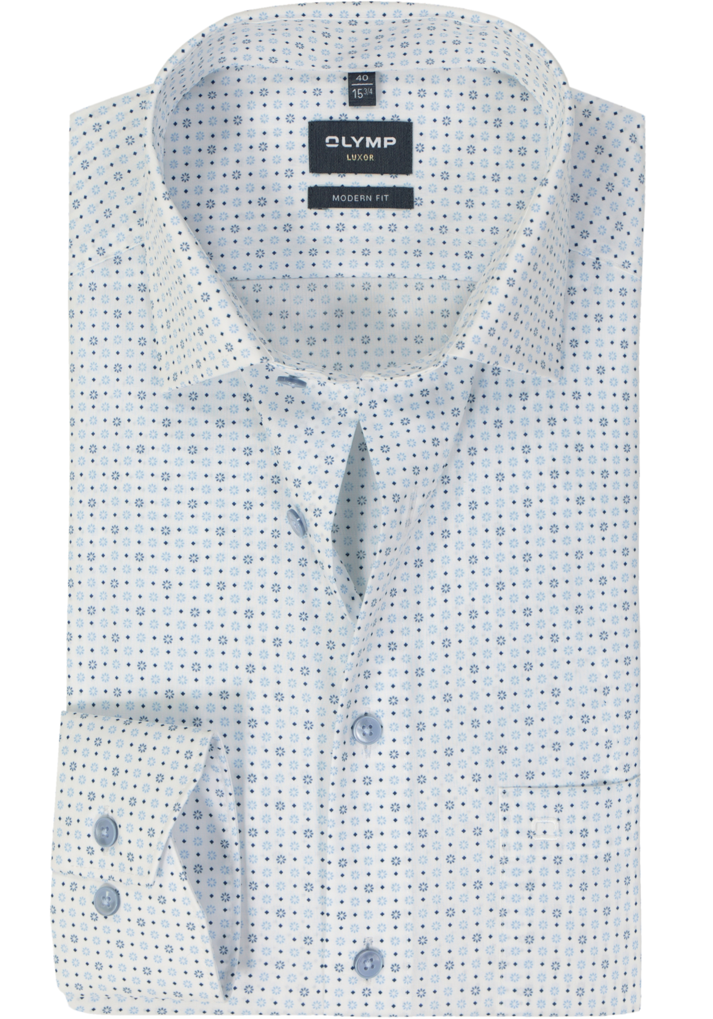 OLYMP modern fit overhemd, mouwlengte 7, popeline, wit dessin