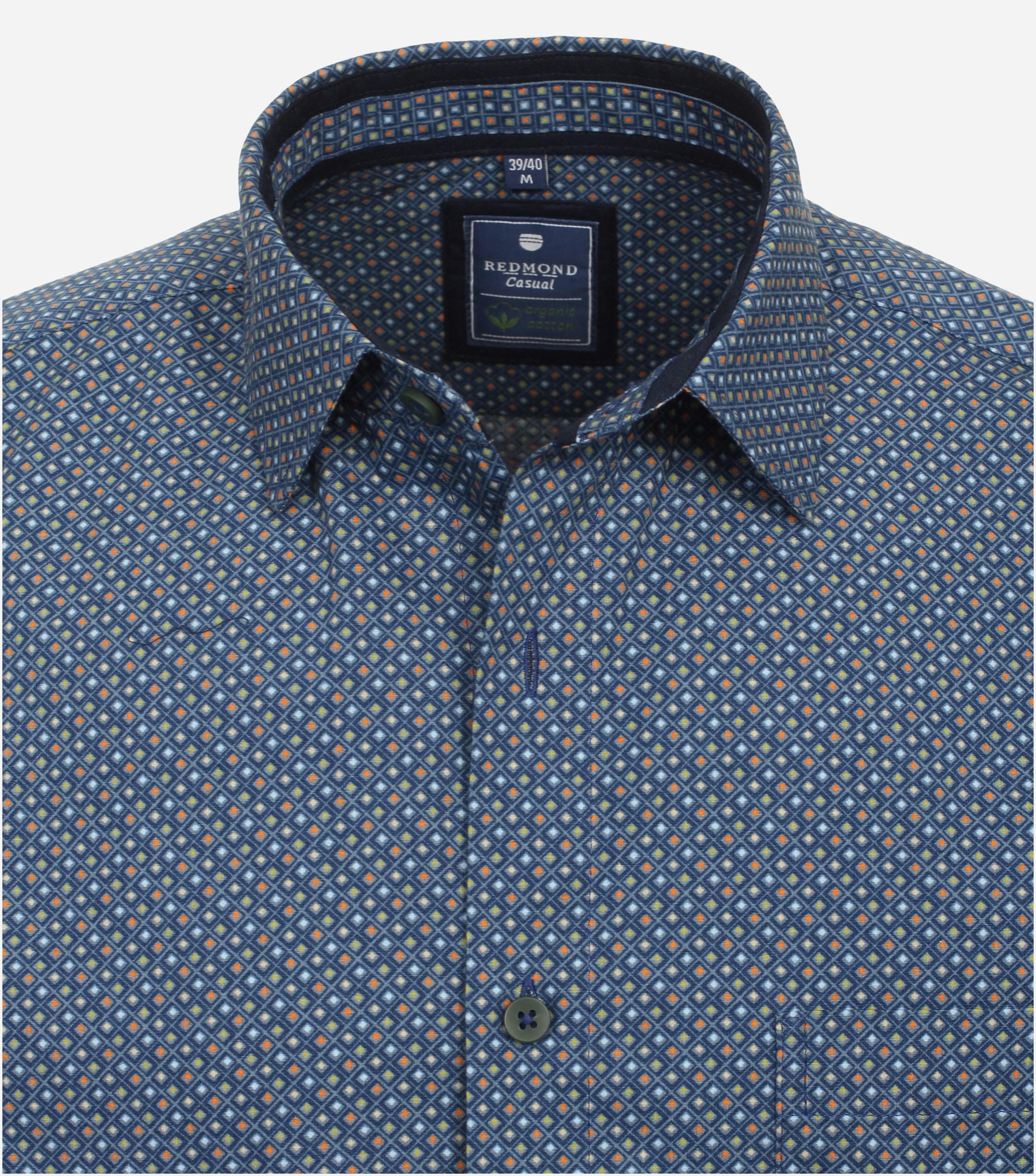 Redmond comfort fit overhemd, korte mouw, popeline, blauw dessin