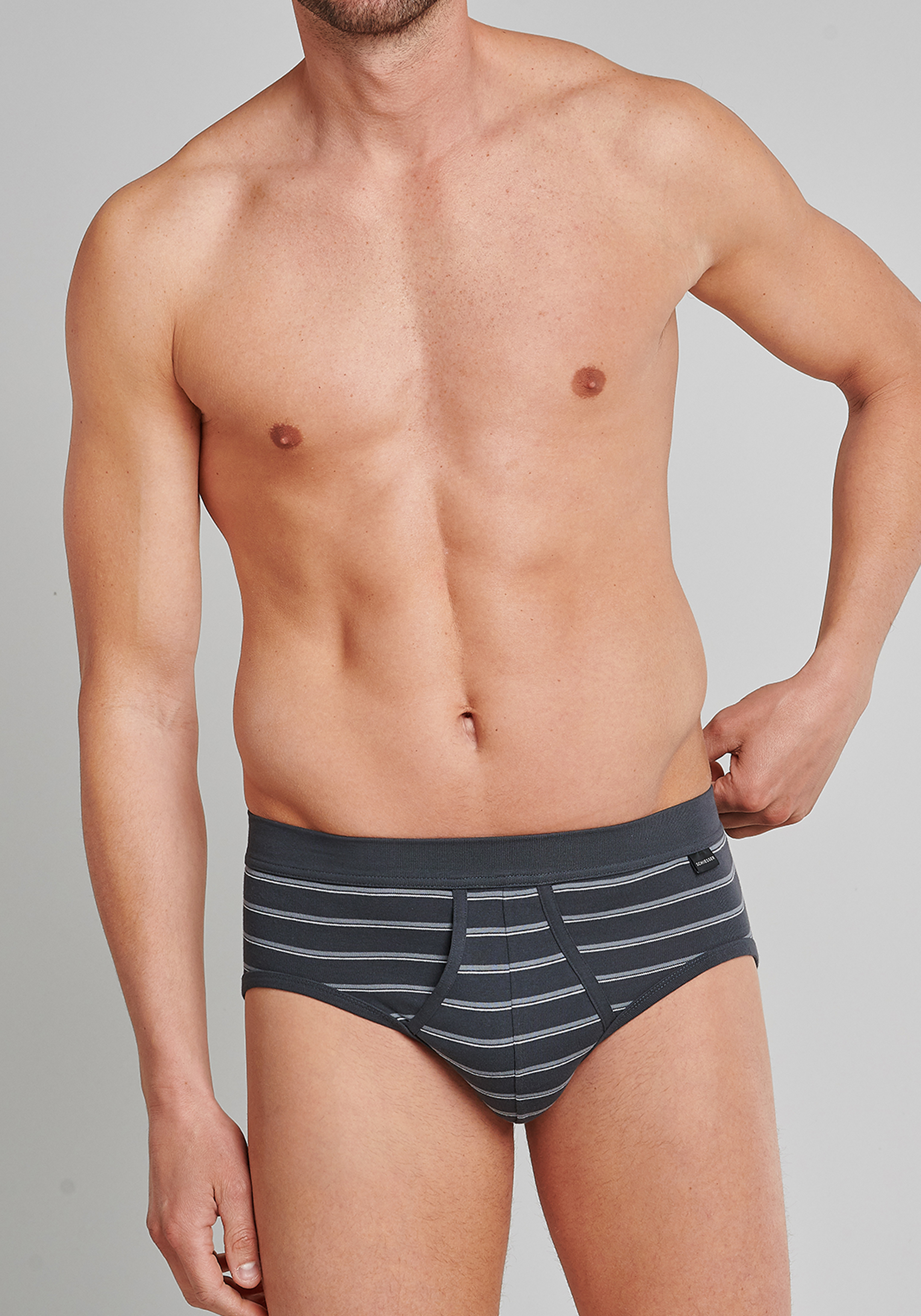 SCHIESSER Original Classics sportslips (2-pack), Feinripp met gulp, antraciet gestreept           