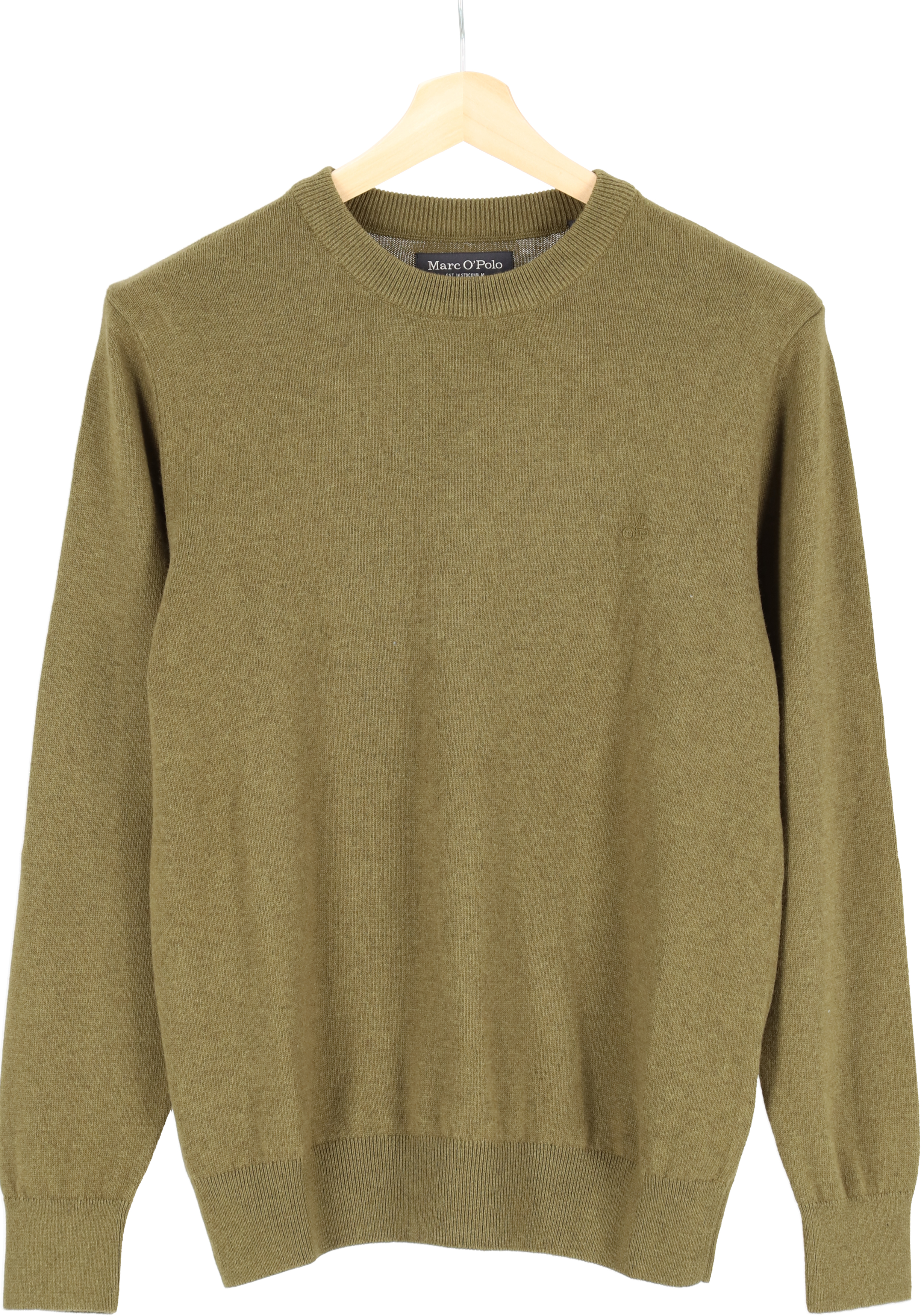 Marc O'Polo regular fit pullover, heren trui wol- met katoenmengsel met O-hals, mosgroen (middeldik)