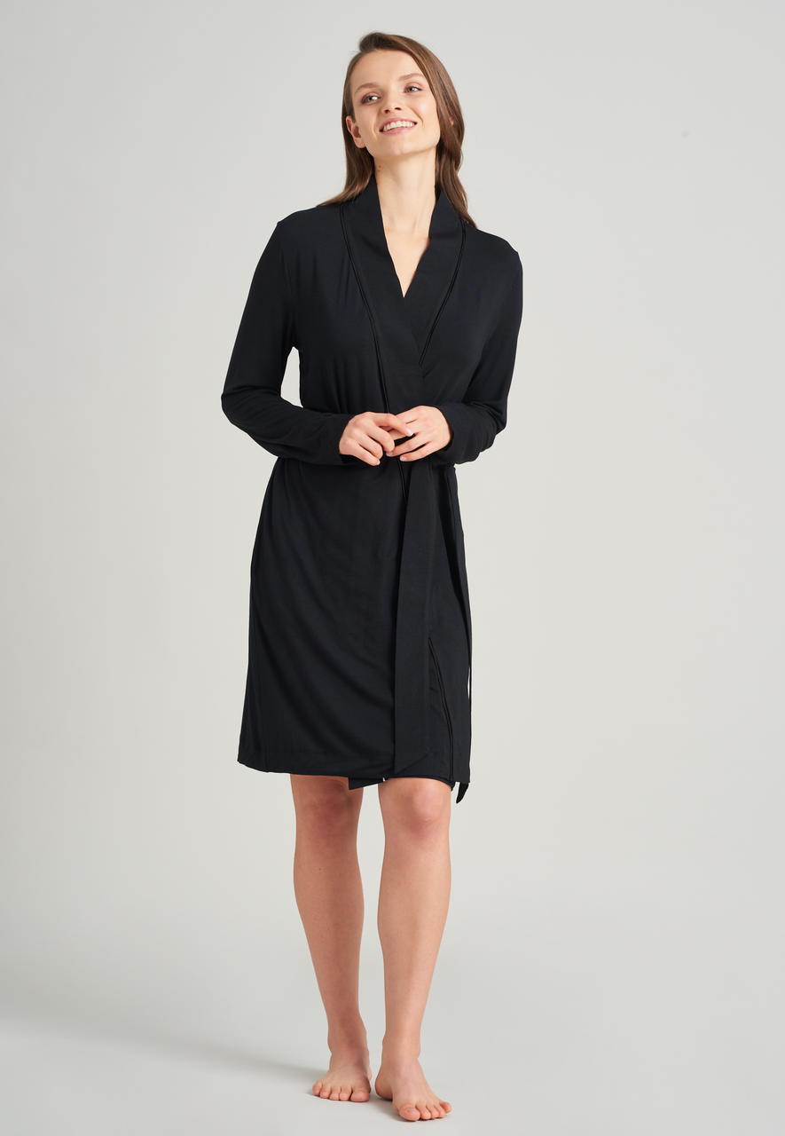 SCHIESSER selected! premium inspiration badjas, dames badjas modal reverskraag ceintuur zwart