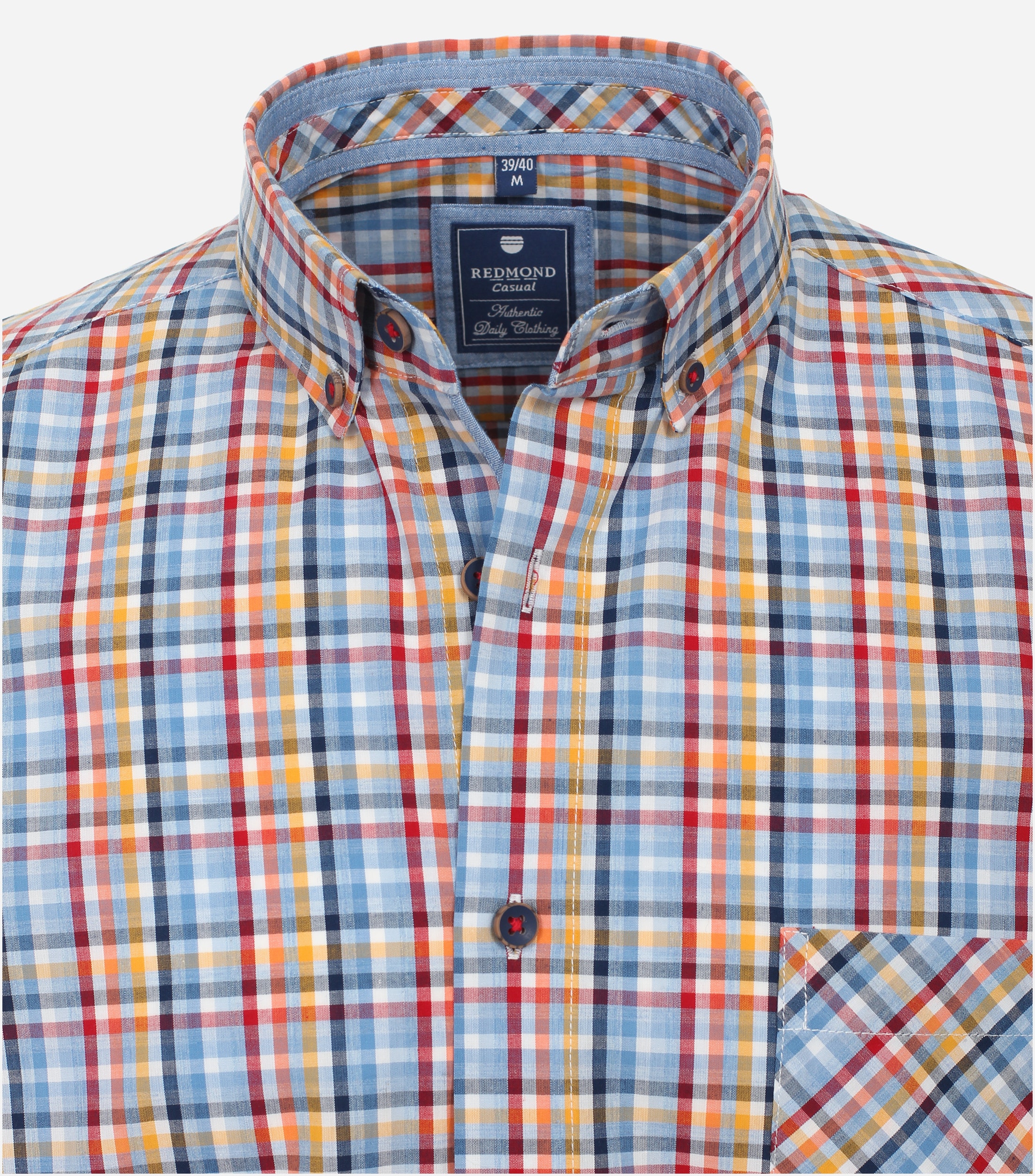 Redmond comfort fit overhemd, korte mouw, popeline, rood geruit