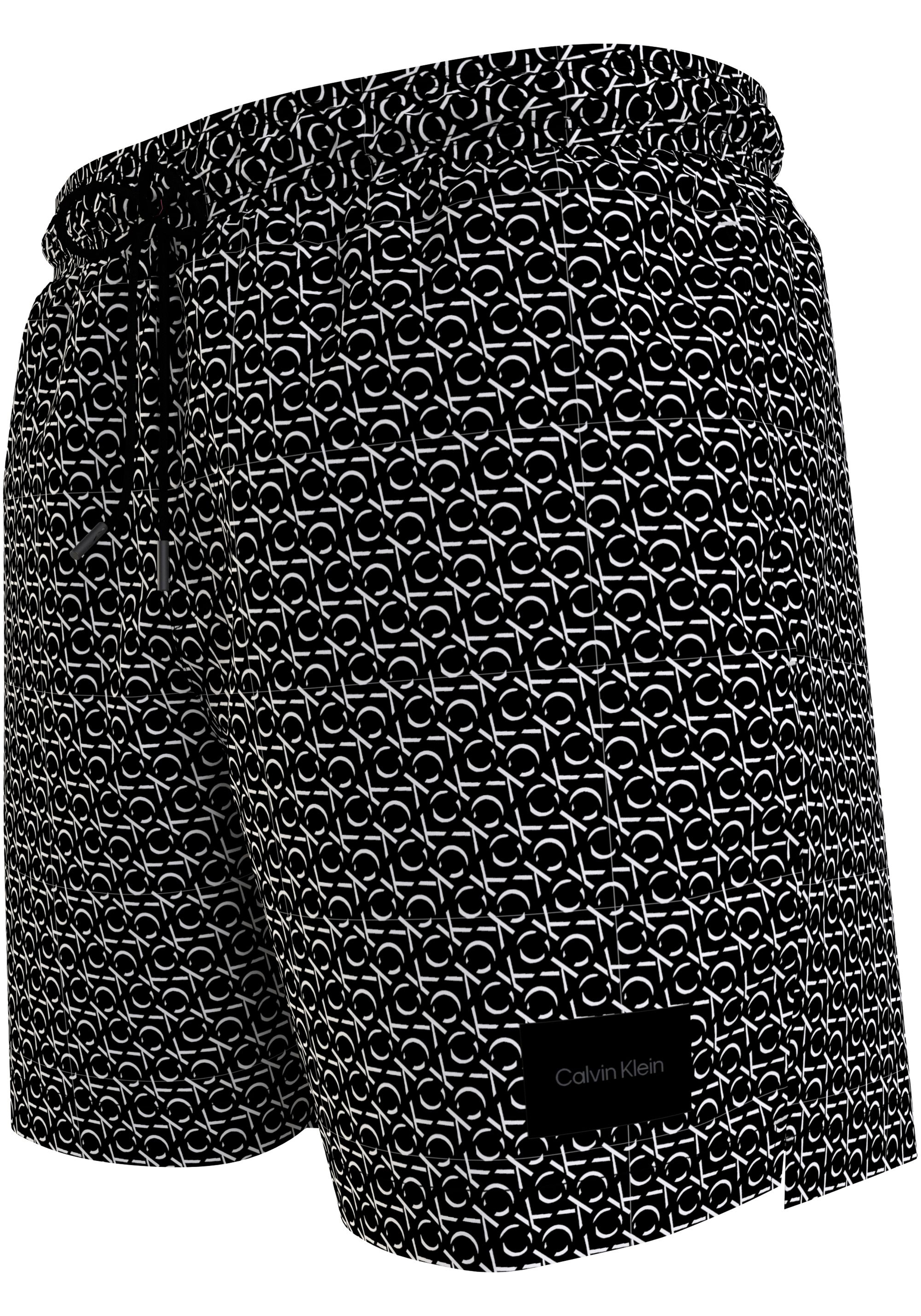 Calvin Klein Medium Drawstring swimshort, heren zwembroek, zwart-wit logo dessin