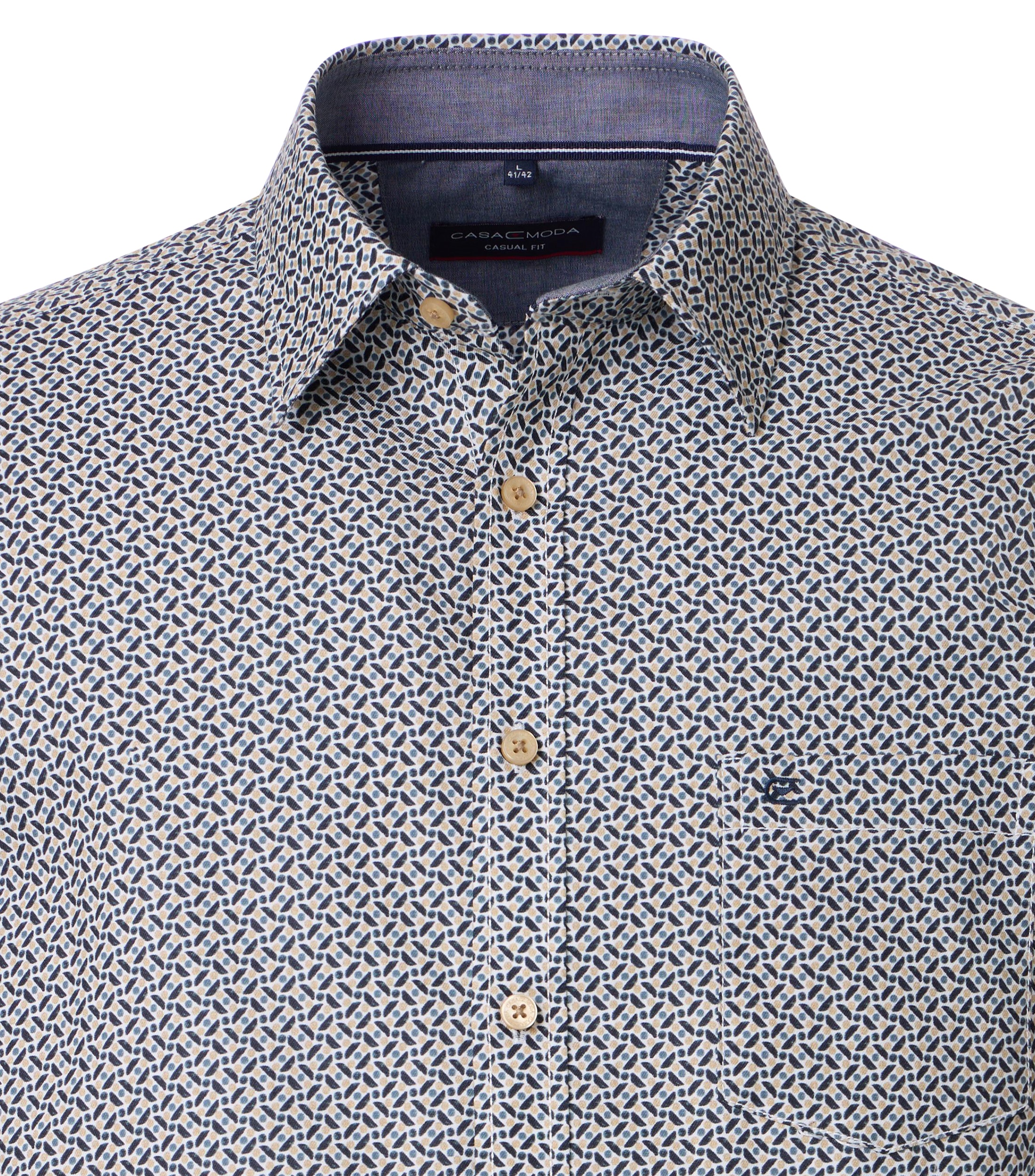 CASA MODA Sport casual fit overhemd, twill, wit met blauw en beige dessin