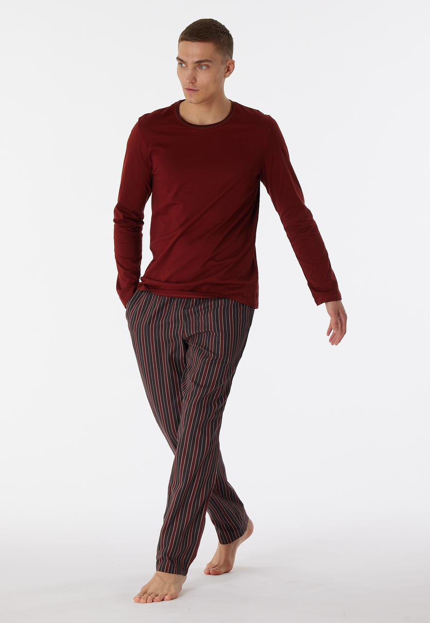 SCHIESSER selected! premium pyjamaset, heren pyjama lang biologisch katoen gestreept terracotta