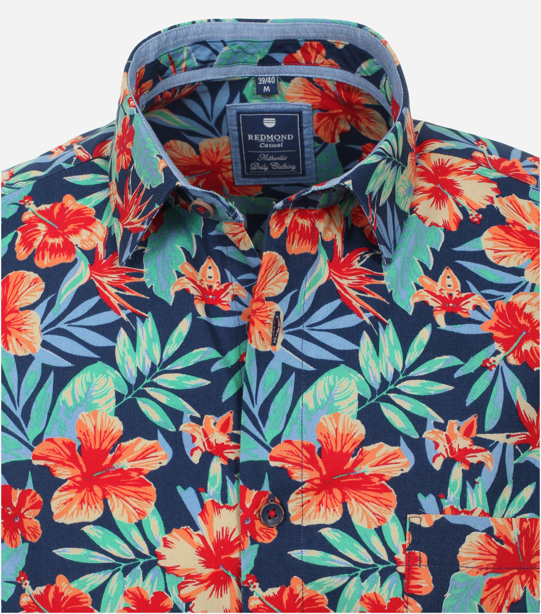 Redmond modern fit overhemd, korte mouw, popeline, blauw dessin