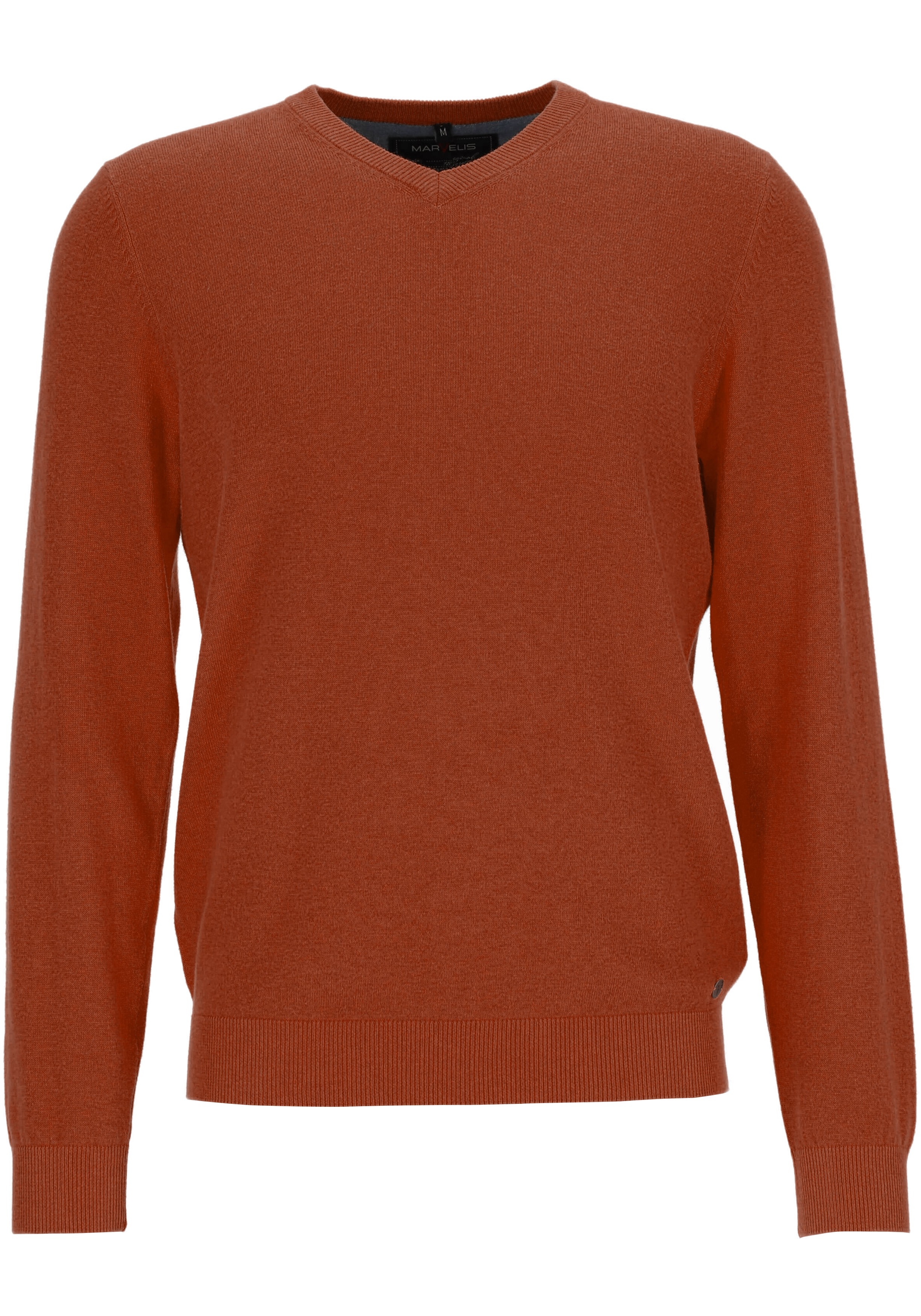 MARVELIS modern fit trui katoen, V-hals, roestbruin
