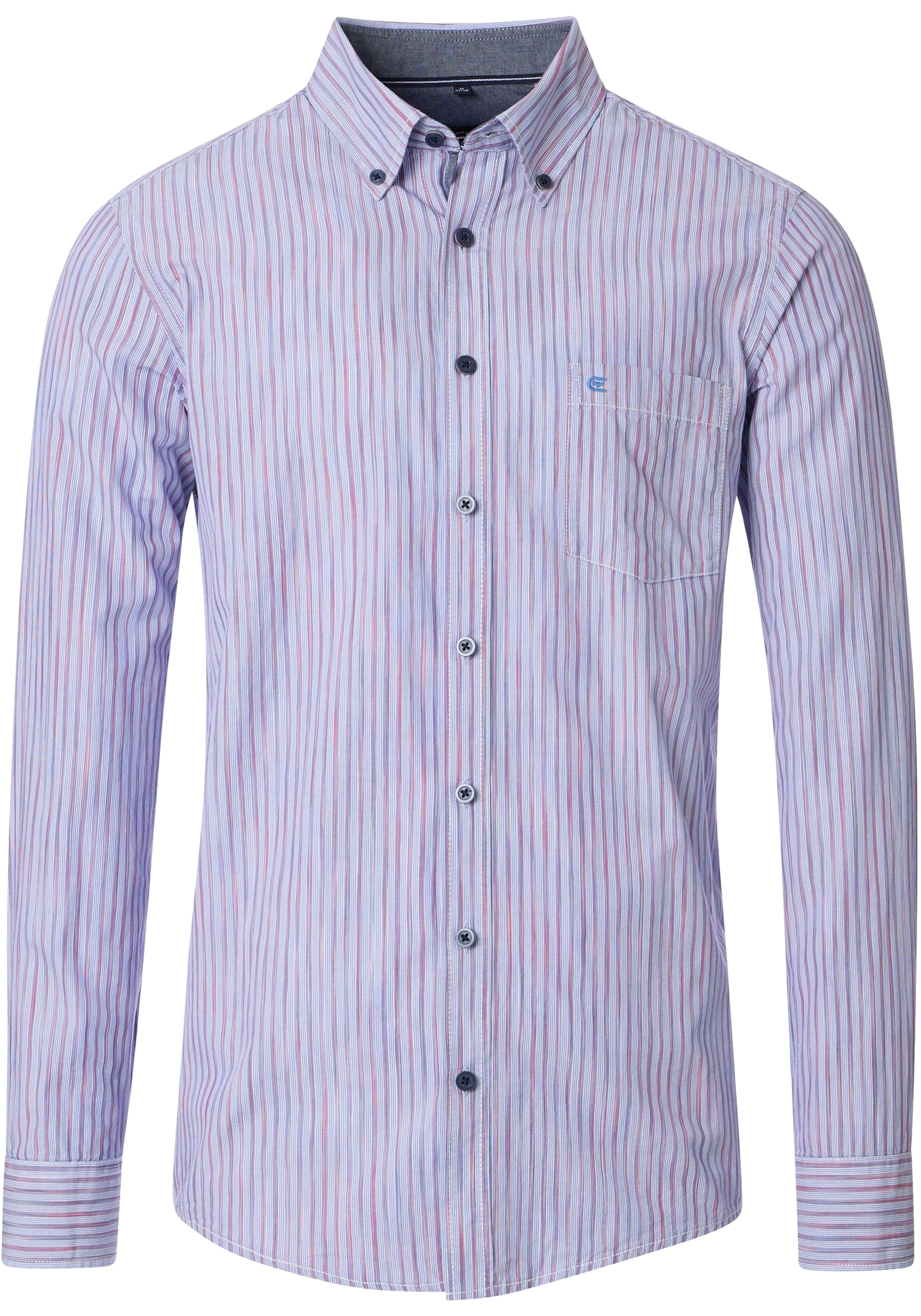 CASA MODA Sport casual fit overhemd, popeline, lichtblauw met rood gestreept
