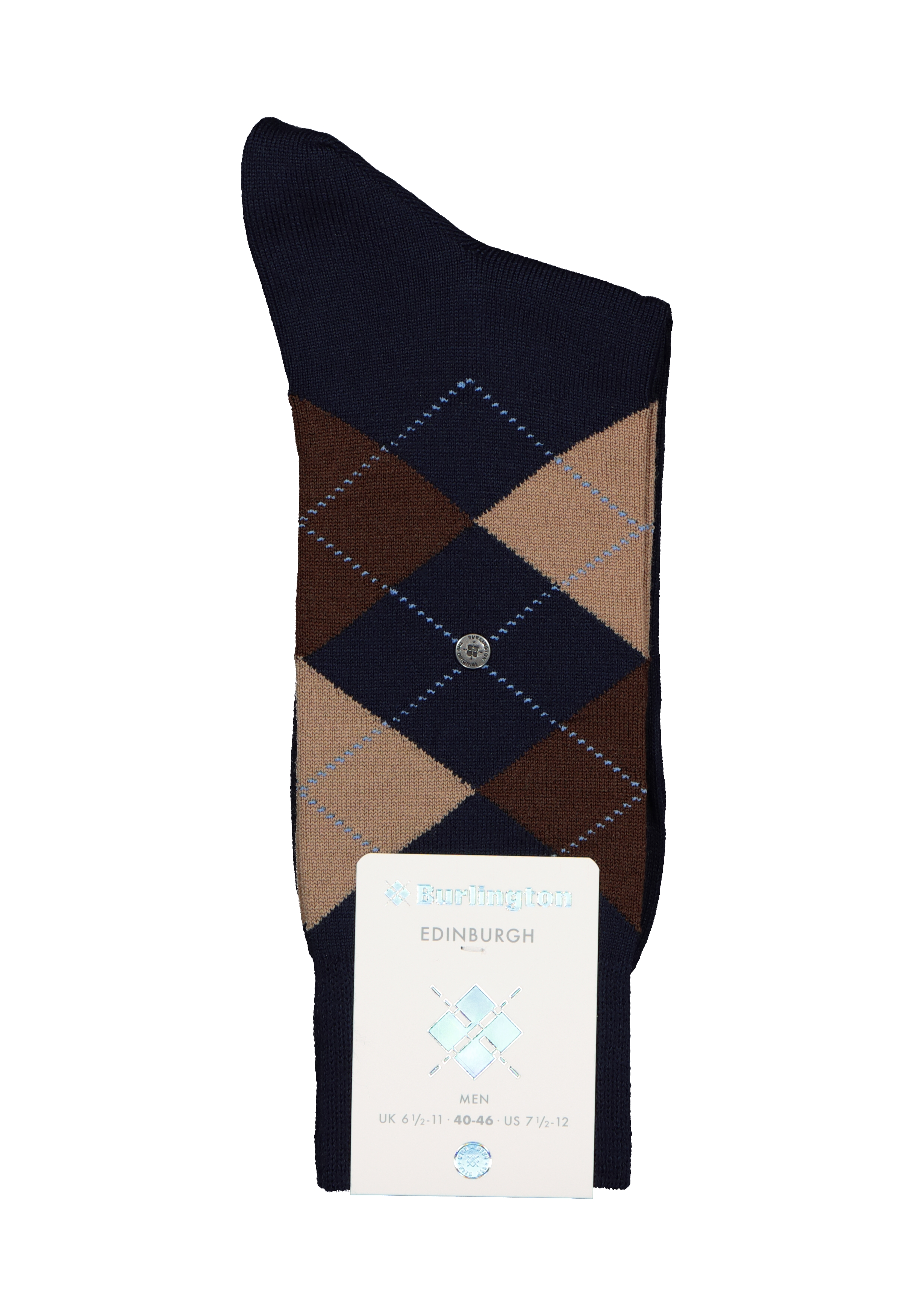 Burlington Edinburgh herensokken, wol, blauw met bruin