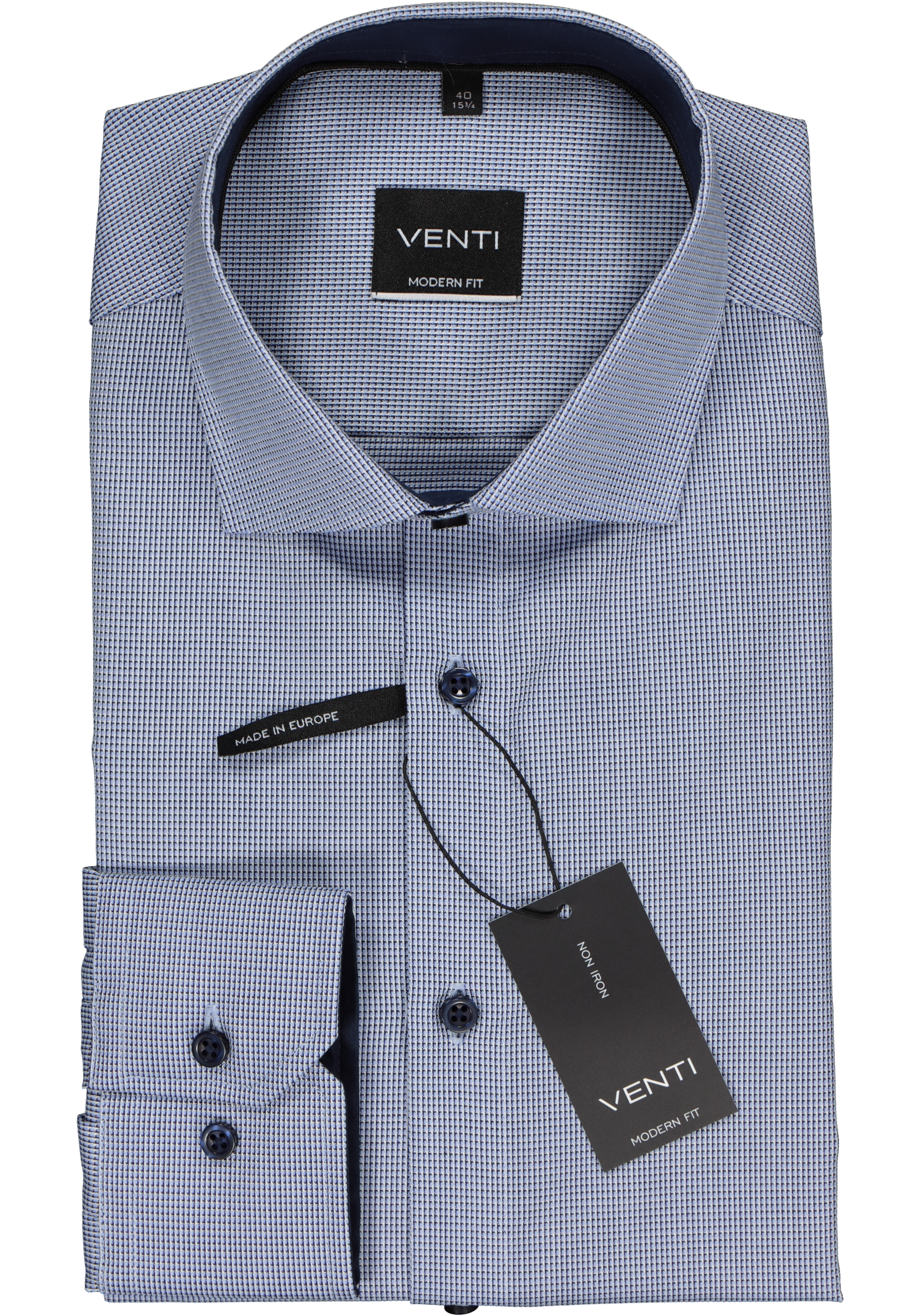 VENTI modern fit overhemd, blauw dessin structuur (contrast)
