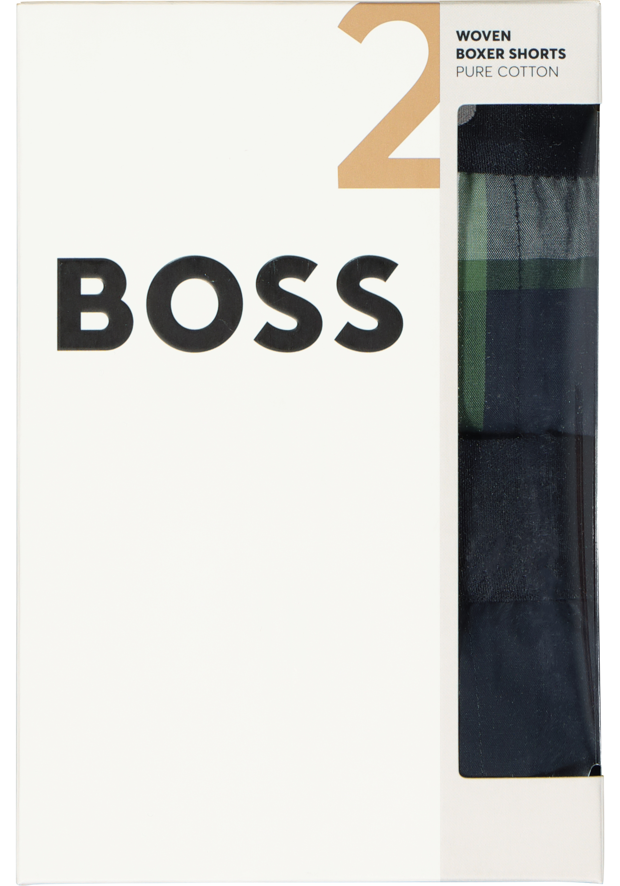 HUGO BOSS boxershorts woven (2-pack), heren boxers wijd model, blauw en blauw met groen geruit