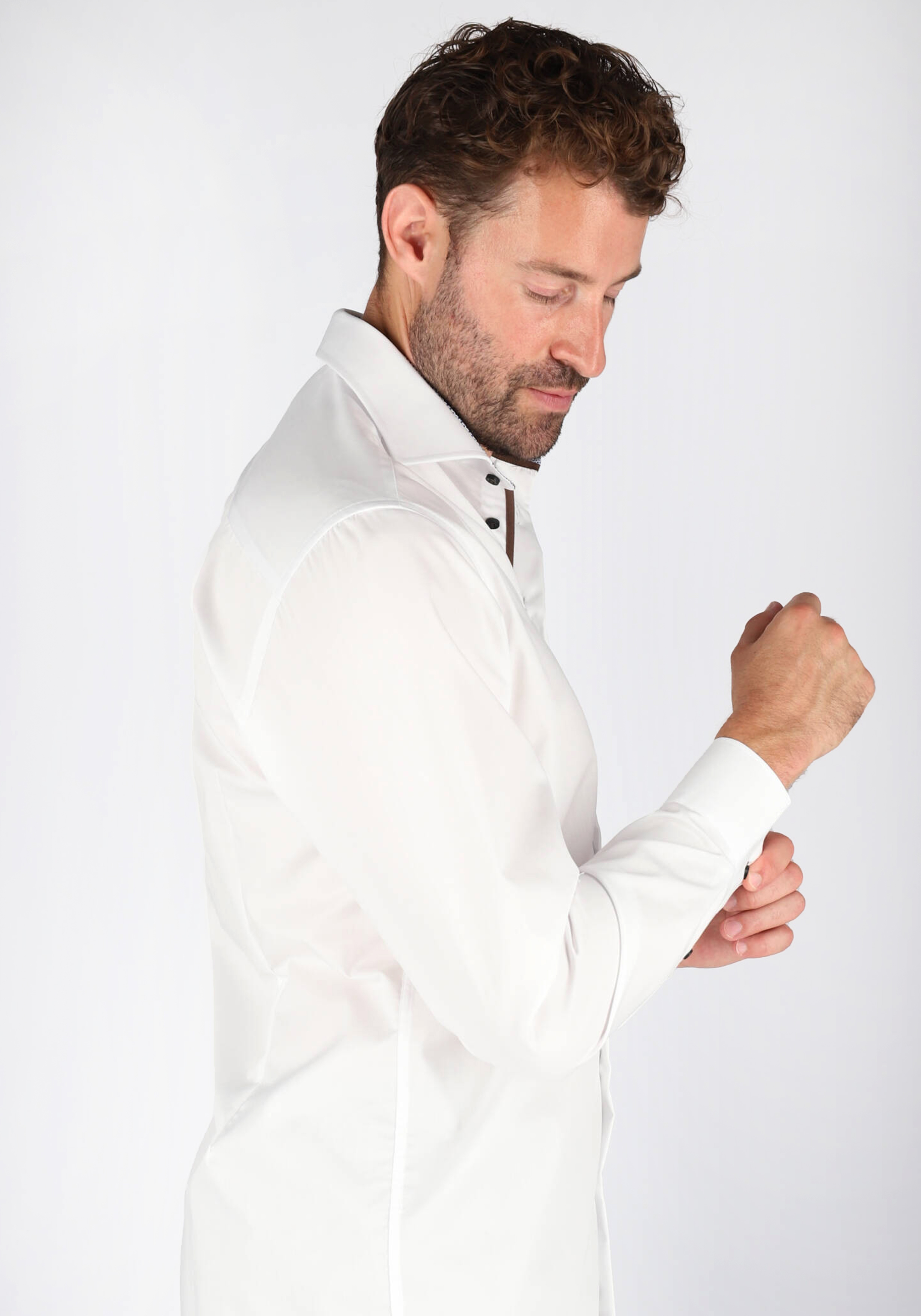 Ledub Modern Fit overhemd, wit twill (contrast)