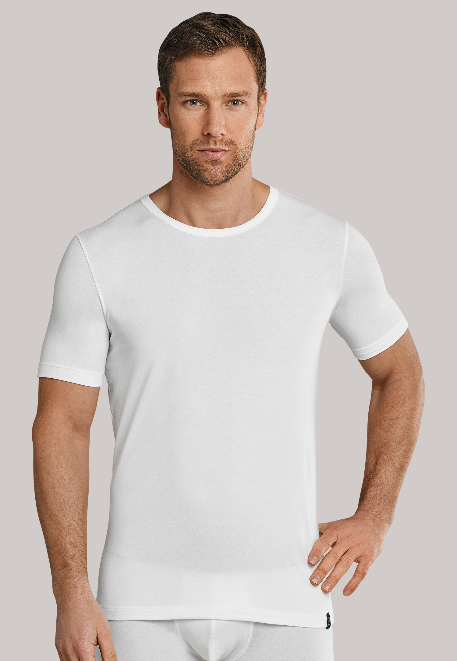 SCHIESSER 95/5 heren T-shirt (2-pack), O-hals, wit