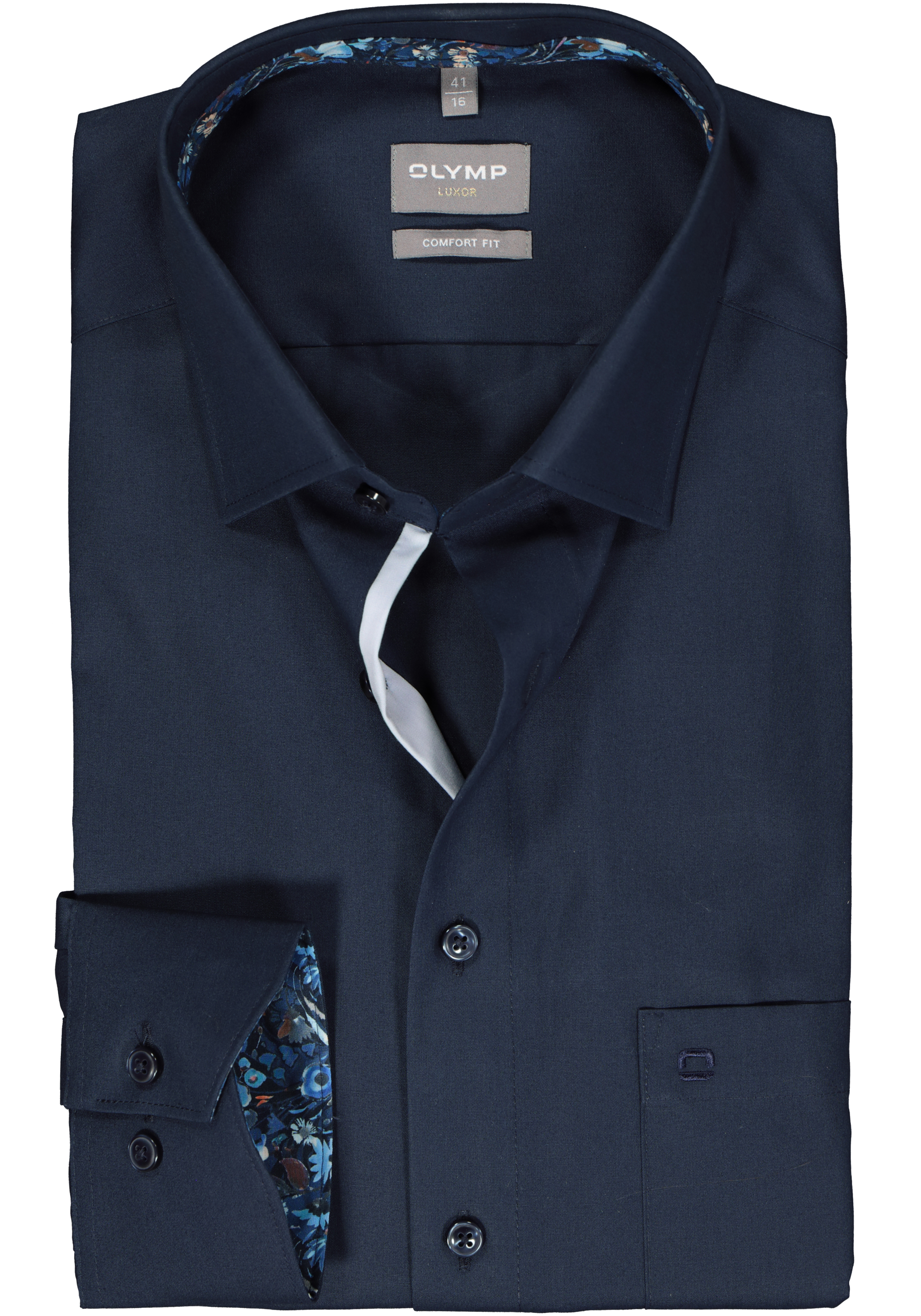 OLYMP comfort fit overhemd, mouwlengte 7, popeline, donkerblauw