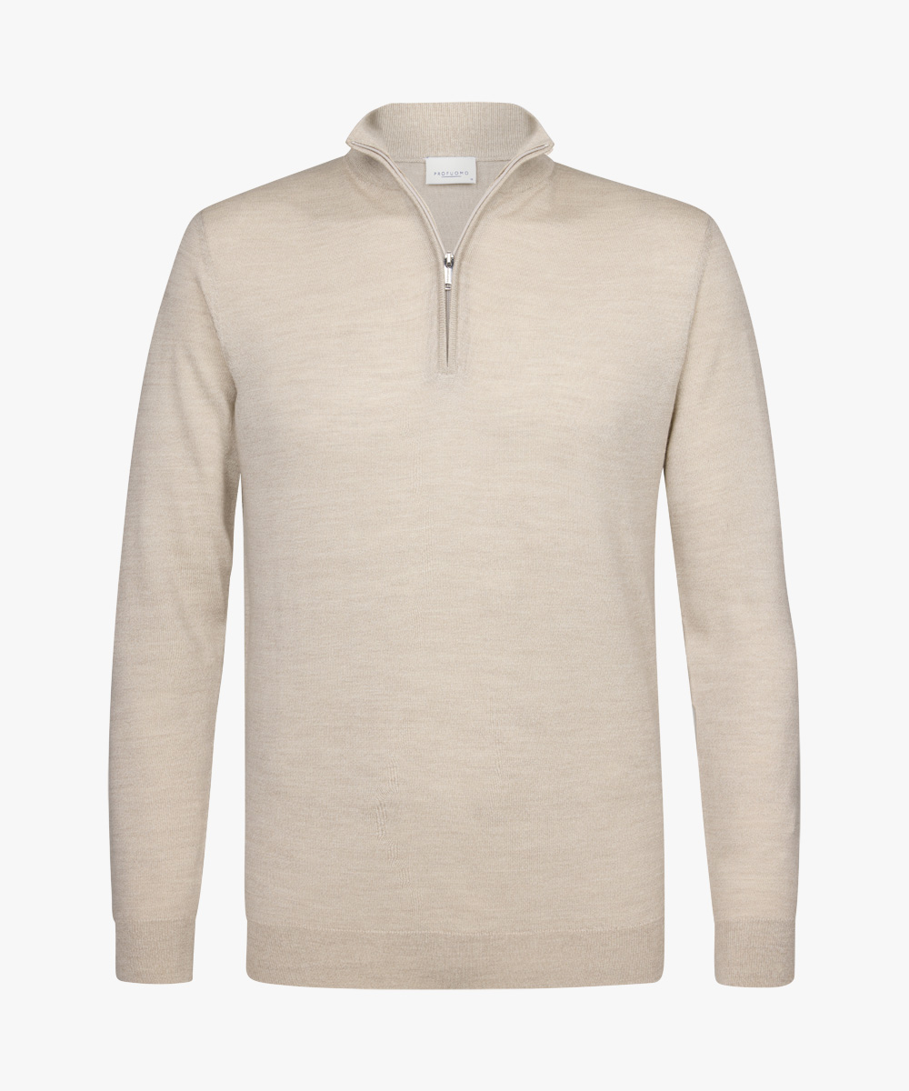 Profuomo heren trui wol slim fit trui met korte rits beige