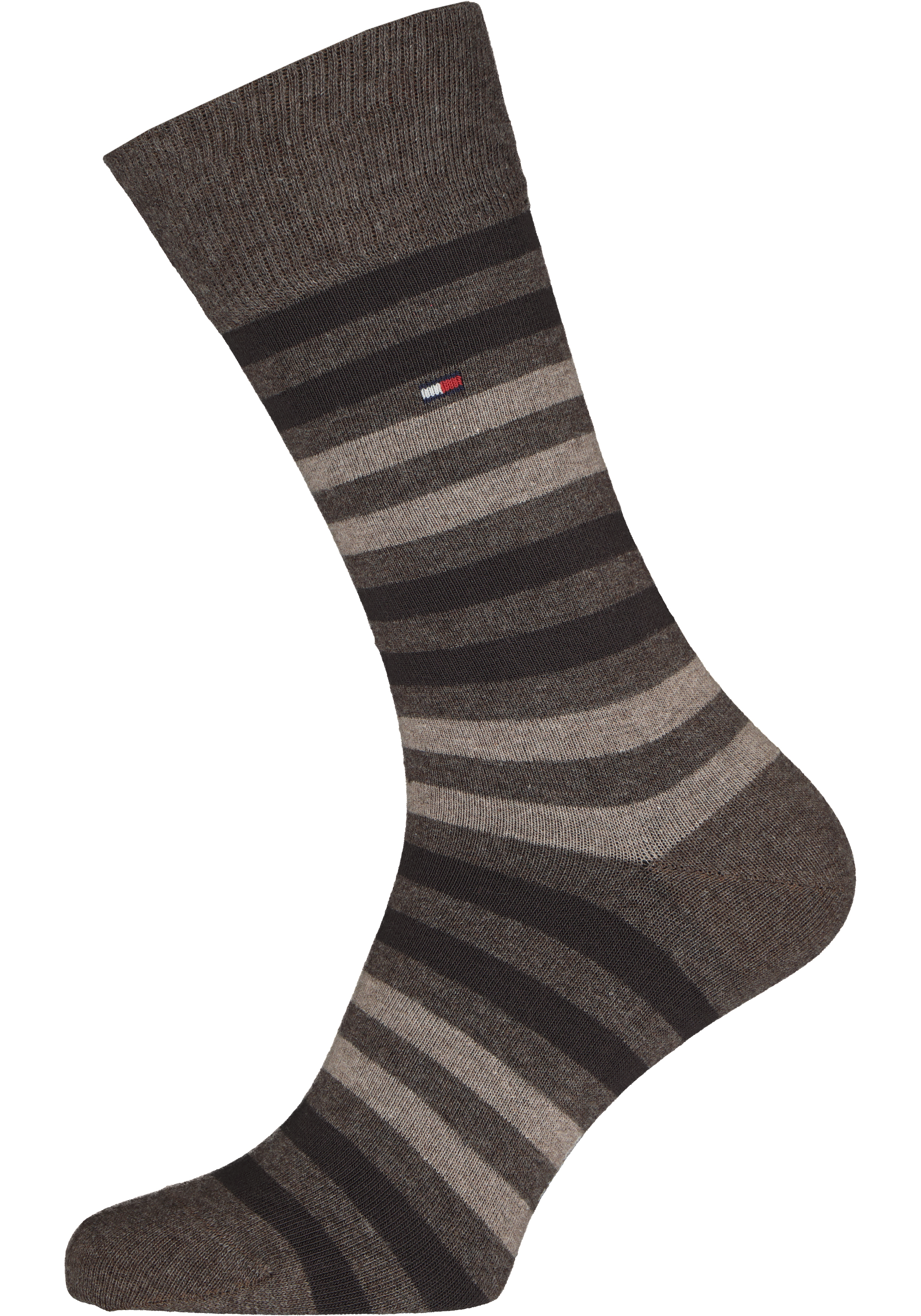 Tommy Hilfiger Duo Stripe Socks (2-pack), herensokken katoen, gestreept en uni, bruin