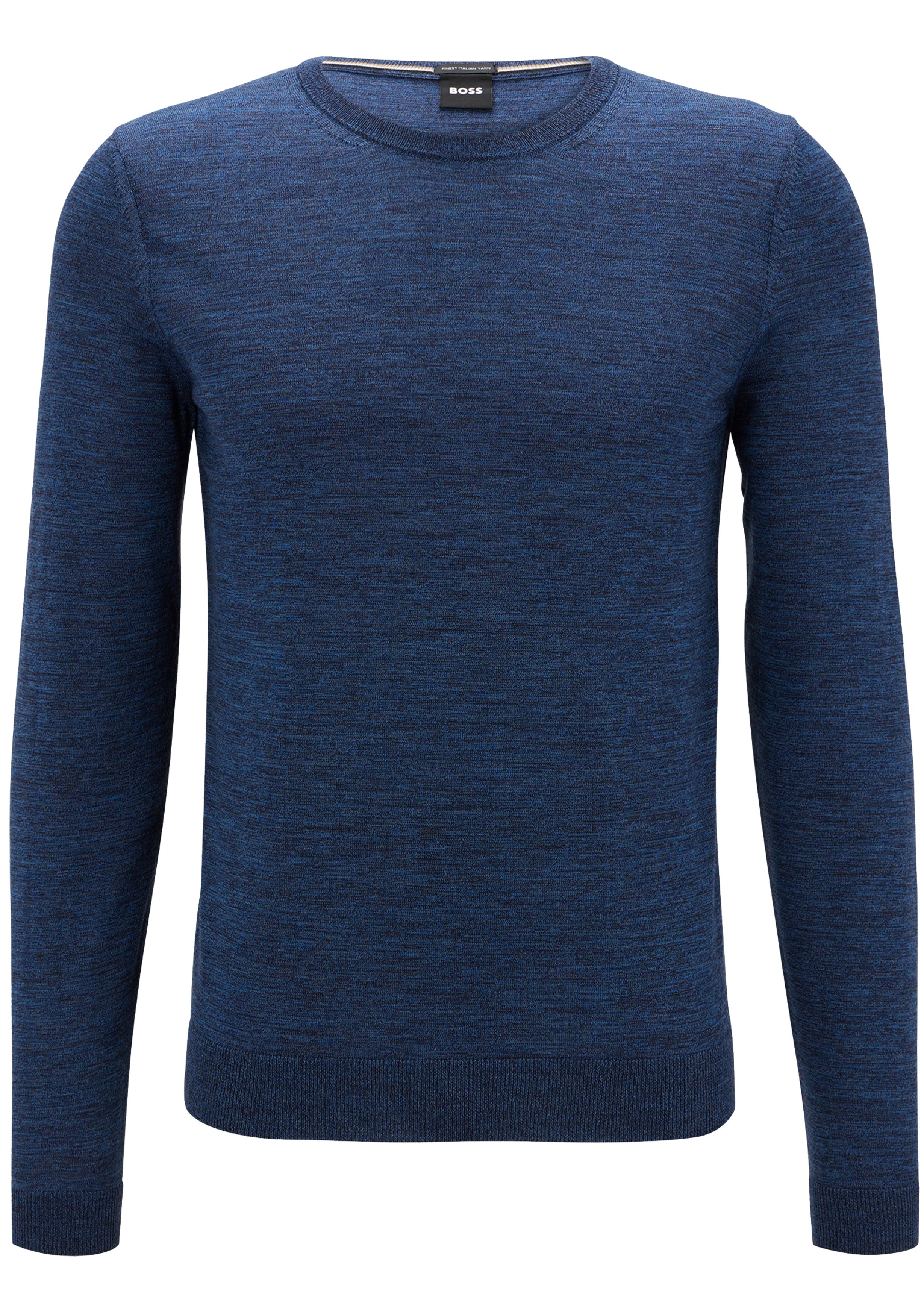 BOSS Leno slim fit trui wol, heren pullover met O-hals, kobalt blauw