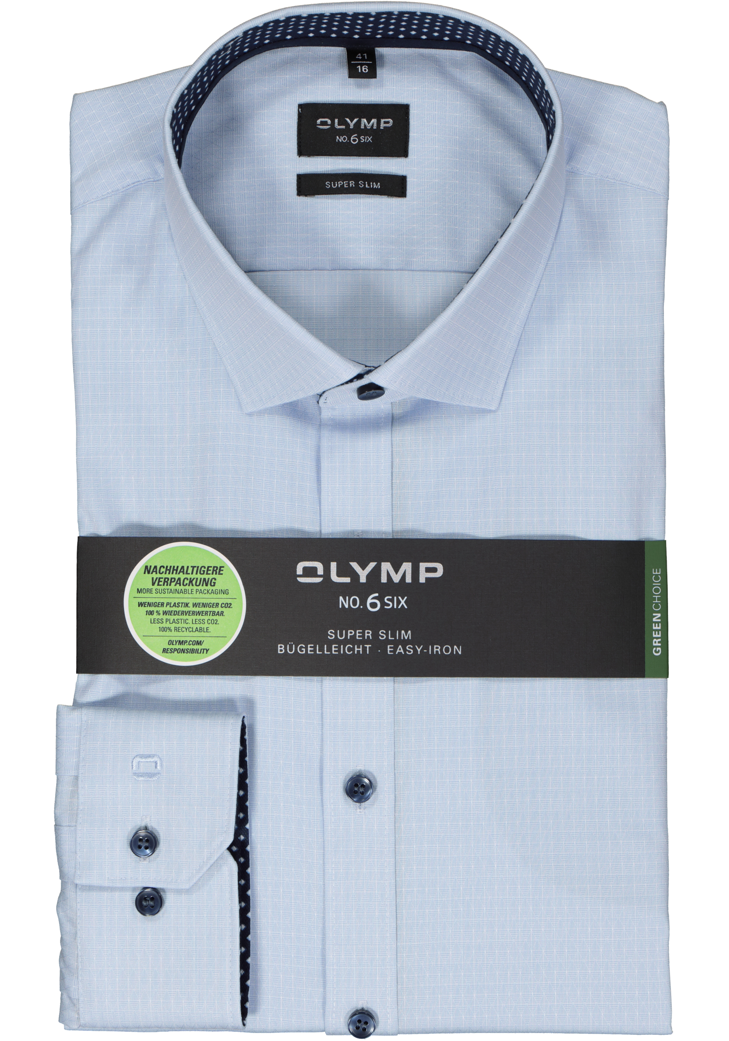 OLYMP No. 6 Six super slim fit overhemd, structuur, lichtblauw (contrast)