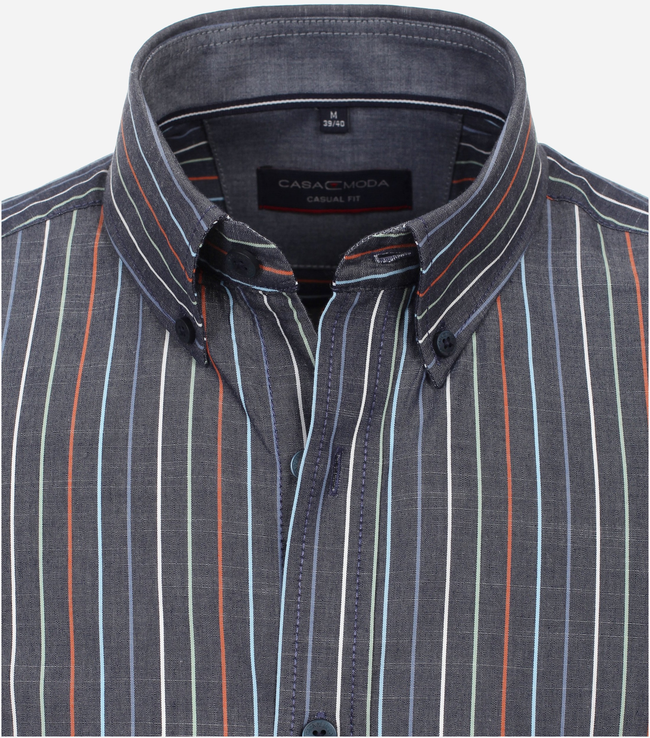 CASA MODA Sport casual fit overhemd, korte mouw, chambray, blauw gestreept