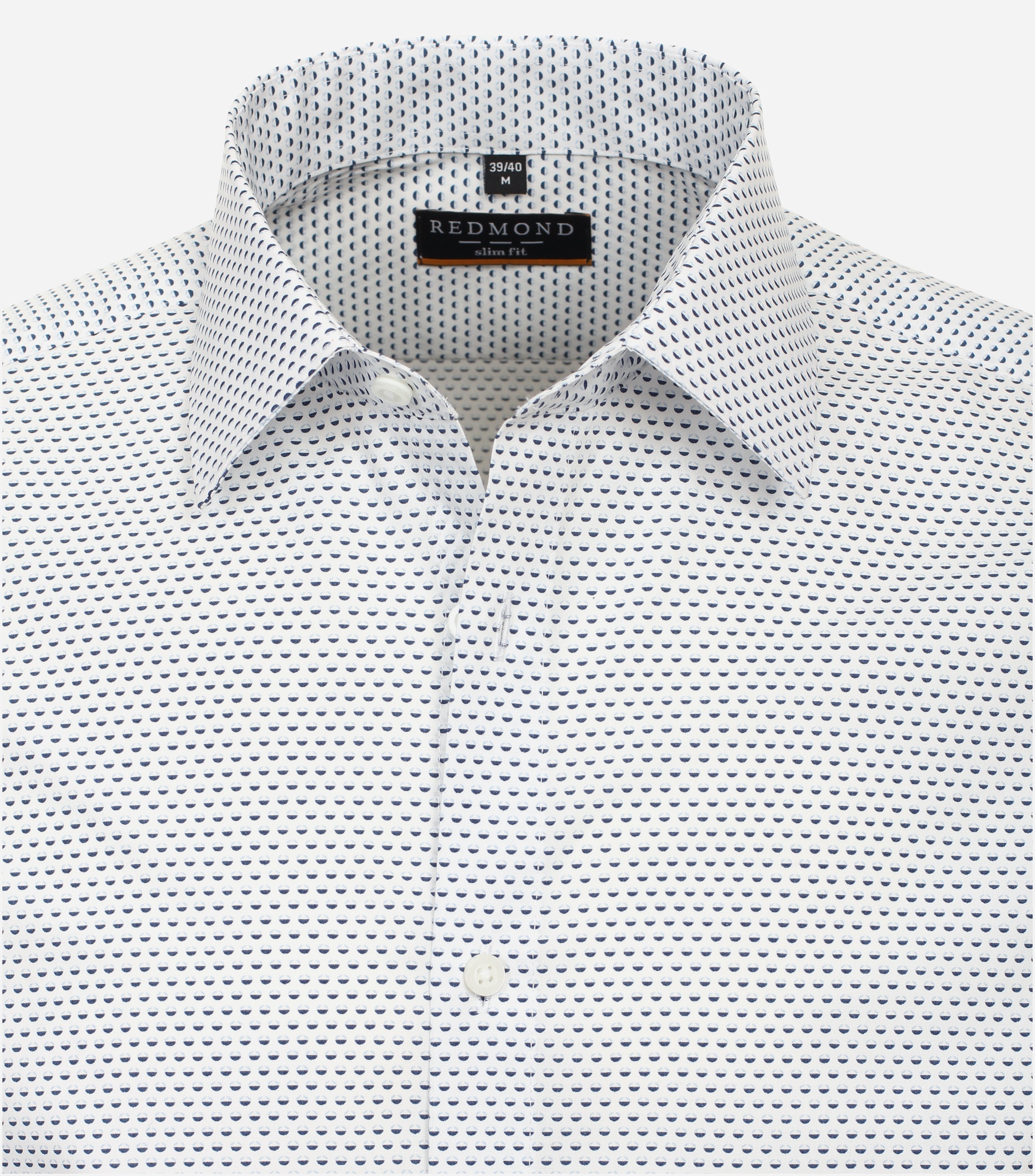Redmond slim fit overhemd, popeline, wit met blauw dessin