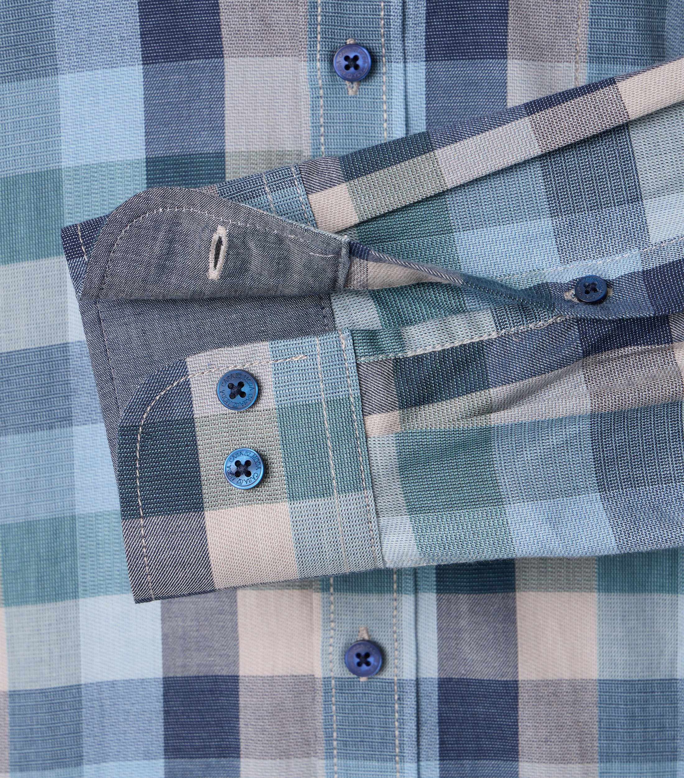 CASA MODA Sport casual fit overhemd, twill, blauw met groen en beige geruit