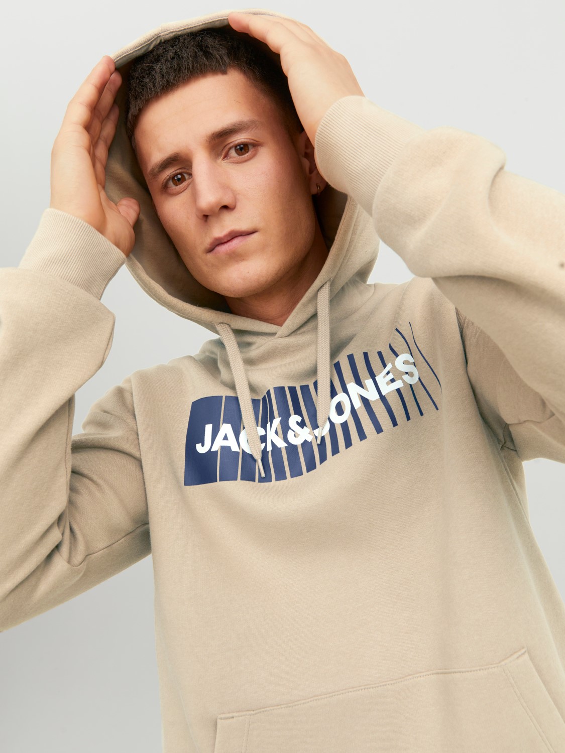 JACK & JONES Corp logo sweat hood play regular fit, heren hoodie katoenmengsel met capuchon, beige
