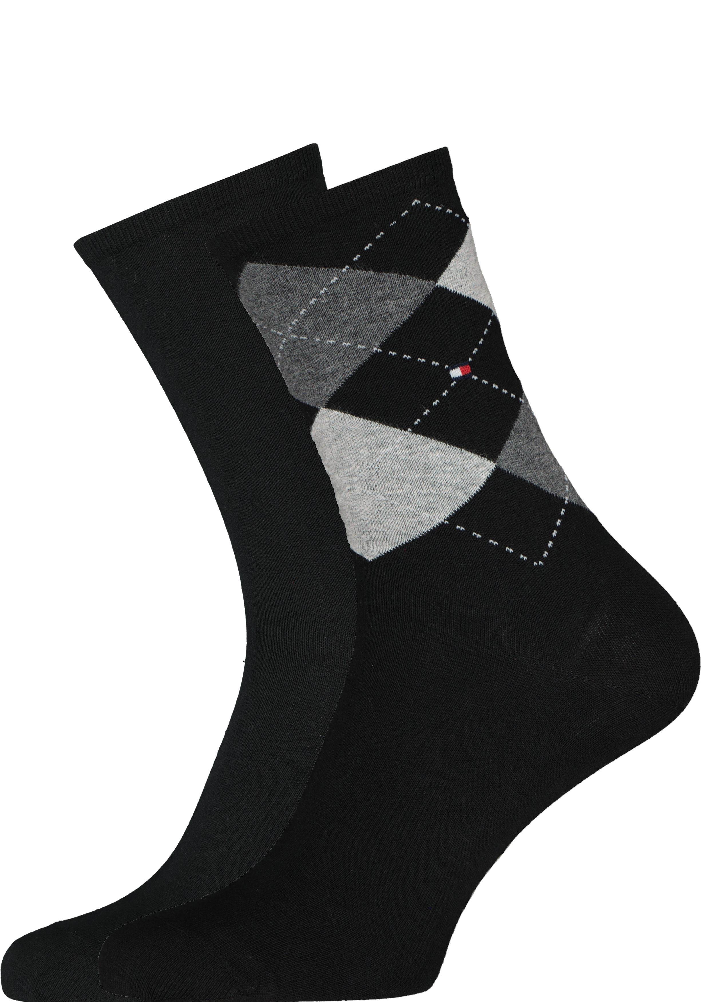 Tommy Hilfiger damessokken Check (2-pack), uni en geruit katoen, zwart met grijs