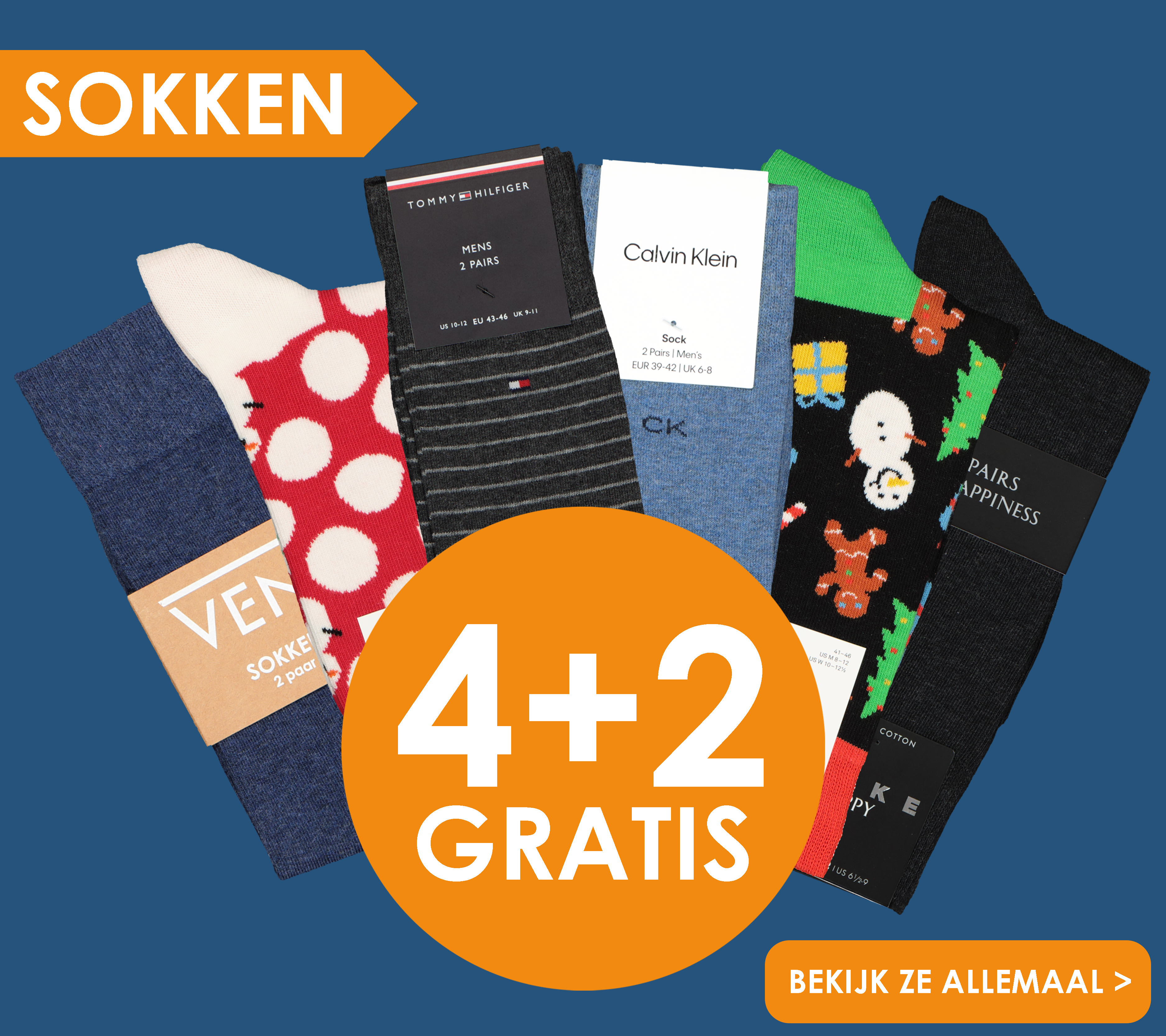Sokken, 4 plus 2 gratis bij HemdVoorHem, bekijk ze allemaal!