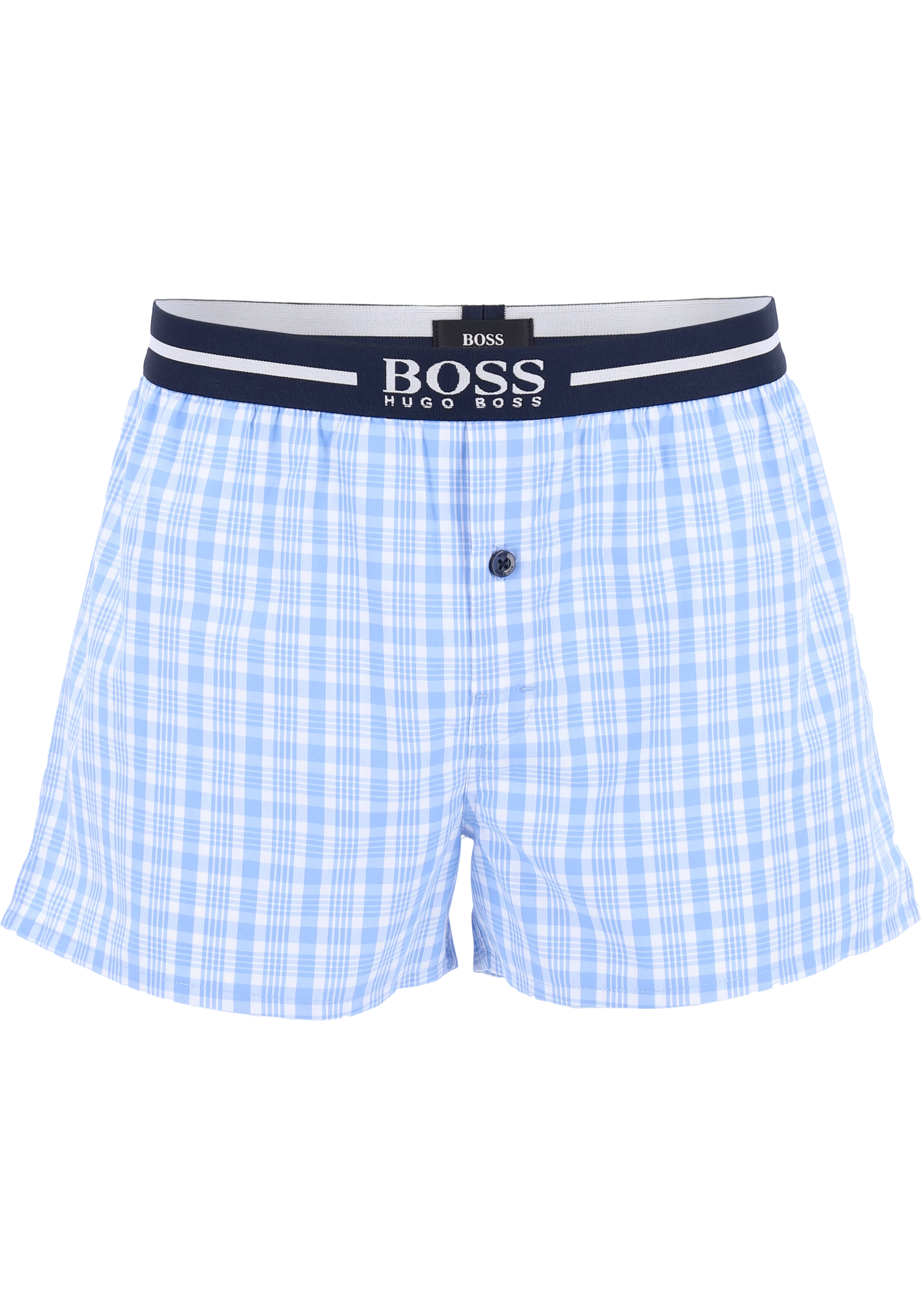 HUGO BOSS boxershorts woven (2-pack), heren boxers wijd model, lichtblauw met wit geruit en gestreept