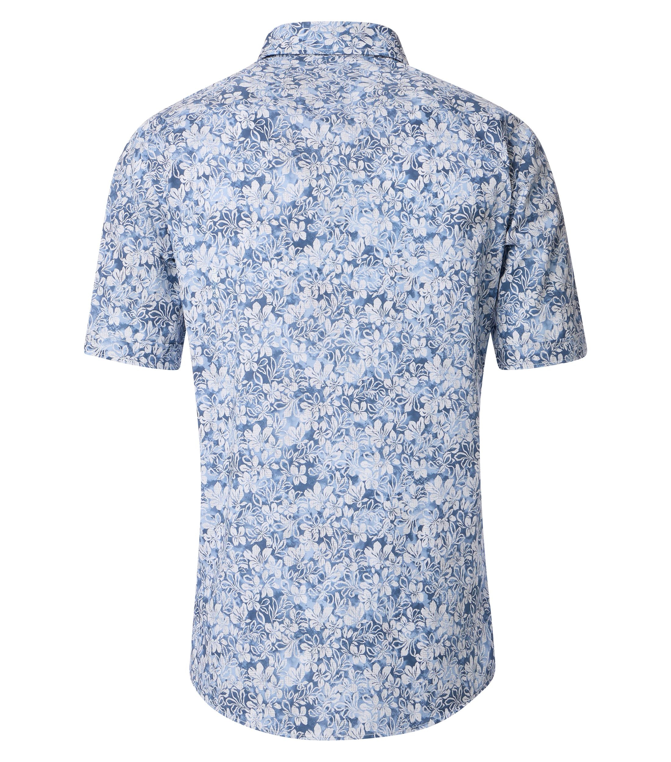 CASA MODA Sport comfort fit overhemd, korte mouw, popeline, blauw met wit bloemen dessin