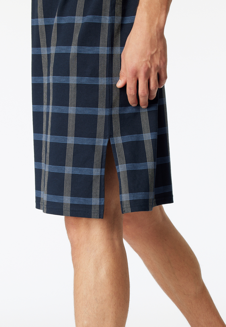 SCHIESSER Comfort Nightwear nachthemd, heren nachthemd korte mouw organic cotton V-hals borstzak nachtblauw geruit