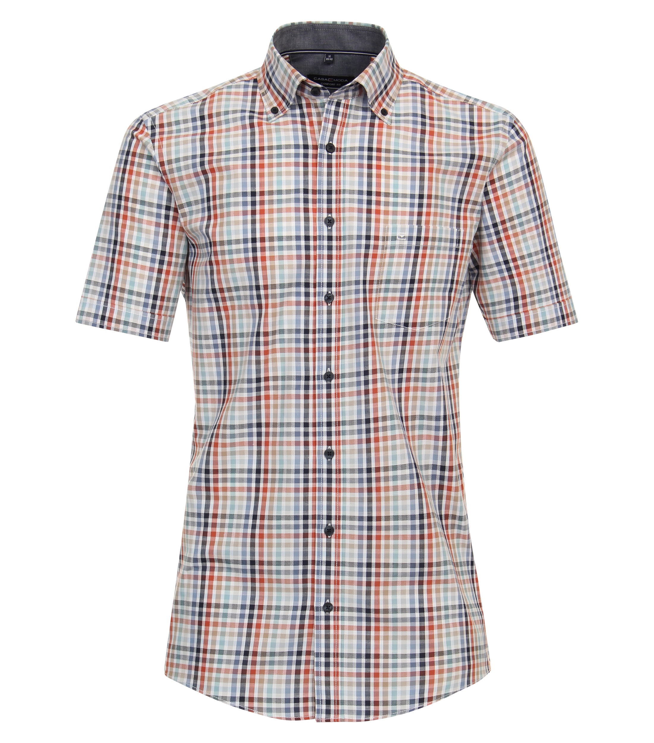 CASA MODA Sport casual fit overhemd, korte mouw, chambray, oranje geruit - 944199900-450