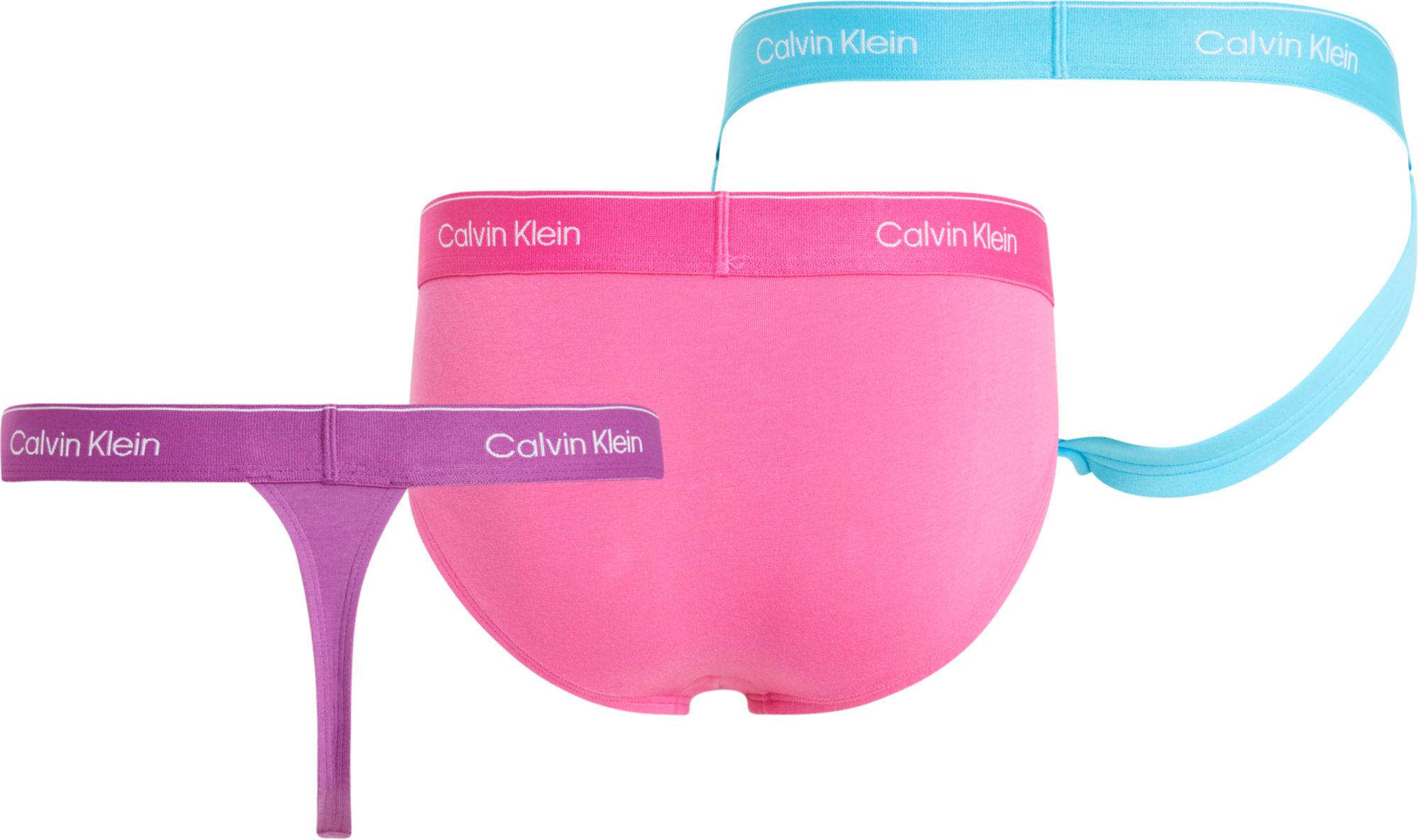 Calvin Klein Thong (3-pack), heren string, roze, paars, lichtblauw
