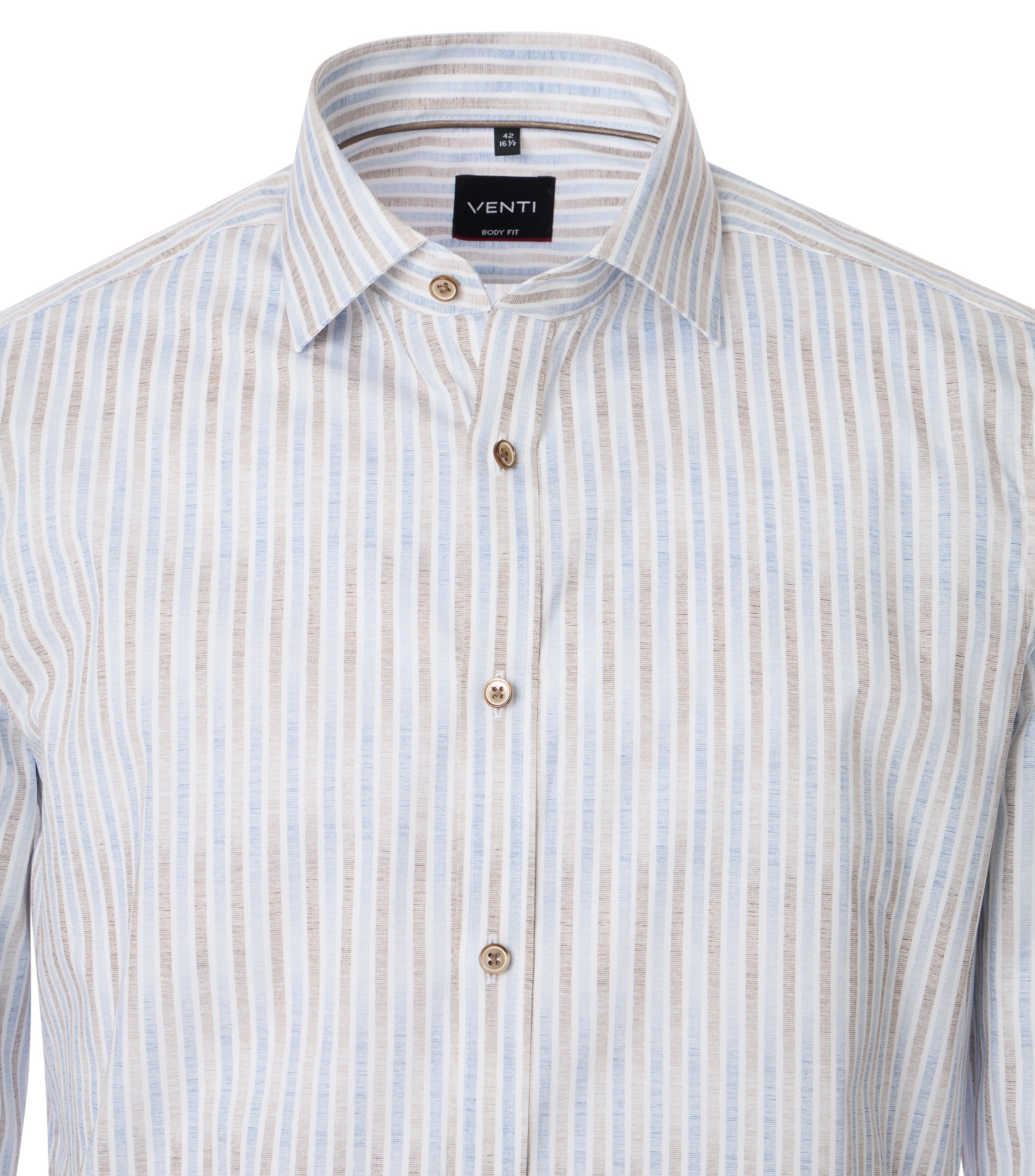 VENTI body fit overhemd, popeline, wit met blauw en beige gestreept