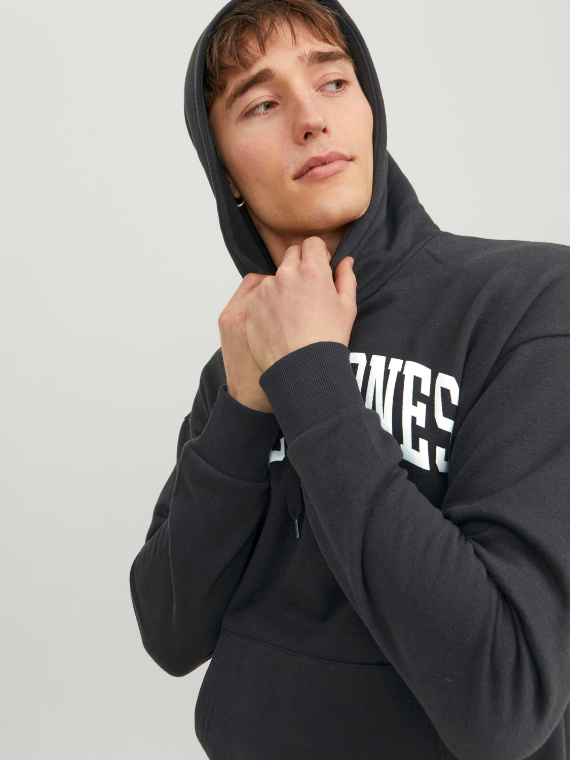 JACK & JONES Josh sweat hood regular fit, heren hoodie katoenmengsel met capuchon, zwart