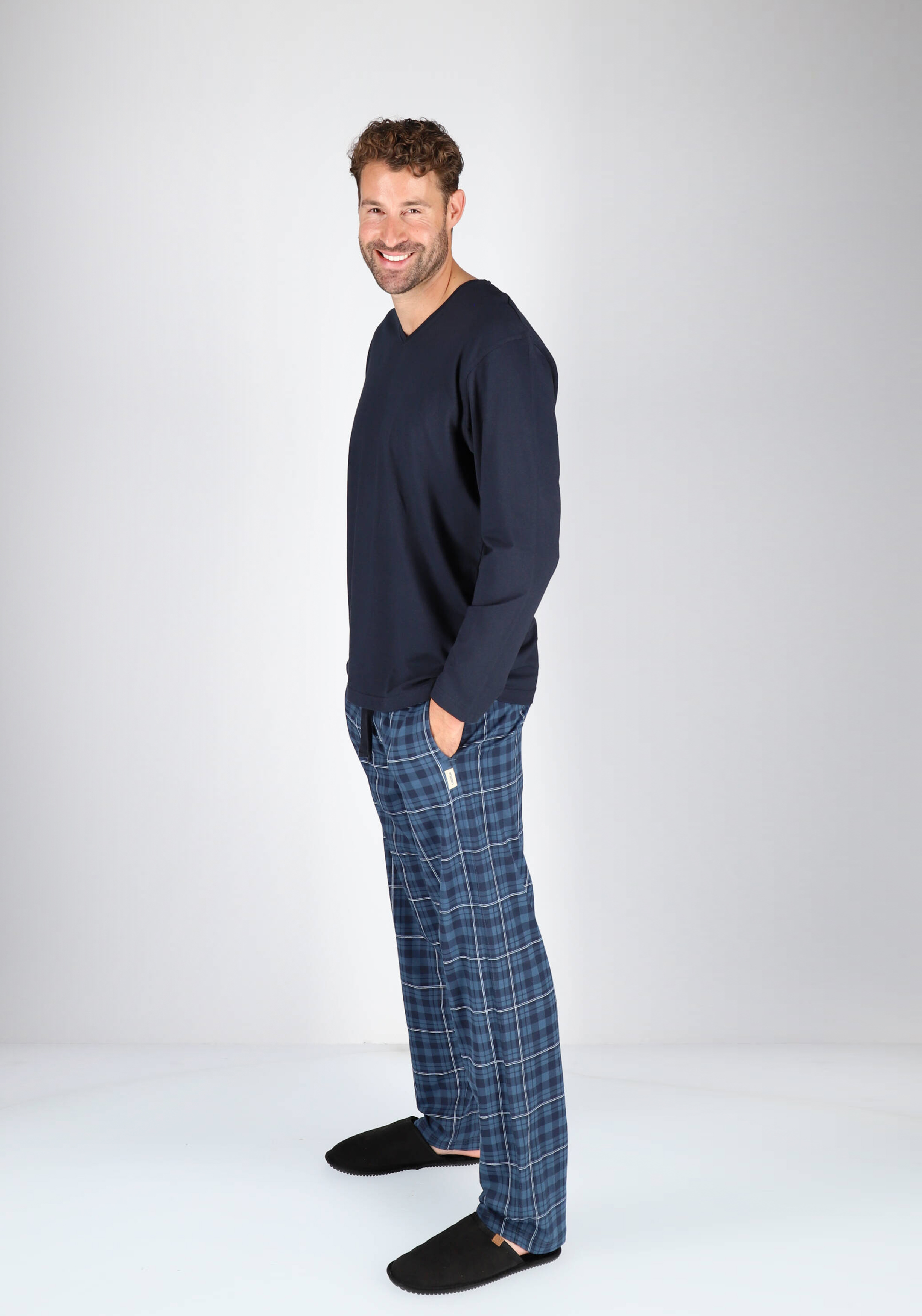 Ceceba heren pyjama- of loungebroek, donkerblauw geruit