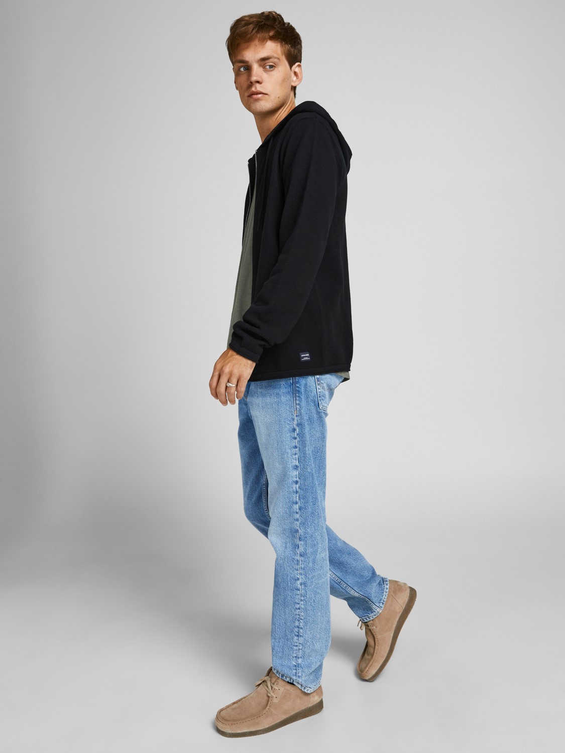 JACK & JONES Hill knit cardigan slim fit, heren vest katoen met capuchon, zwart