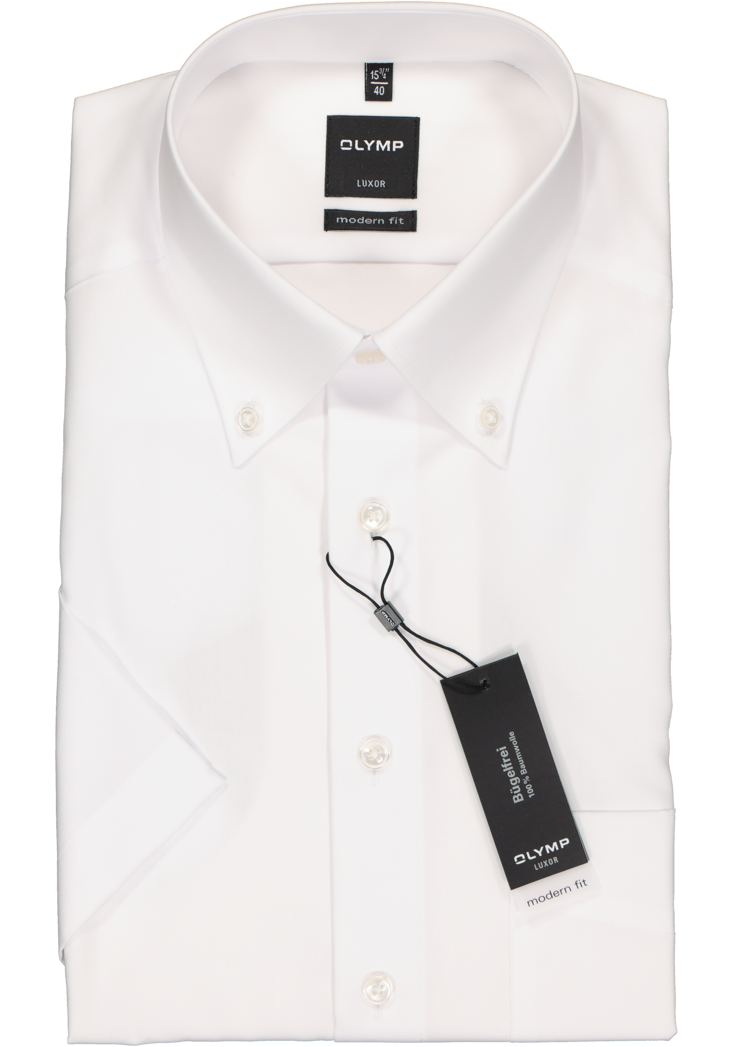 OLYMP Luxor modern fit overhemd, korte mouw, wit met button-down kraag