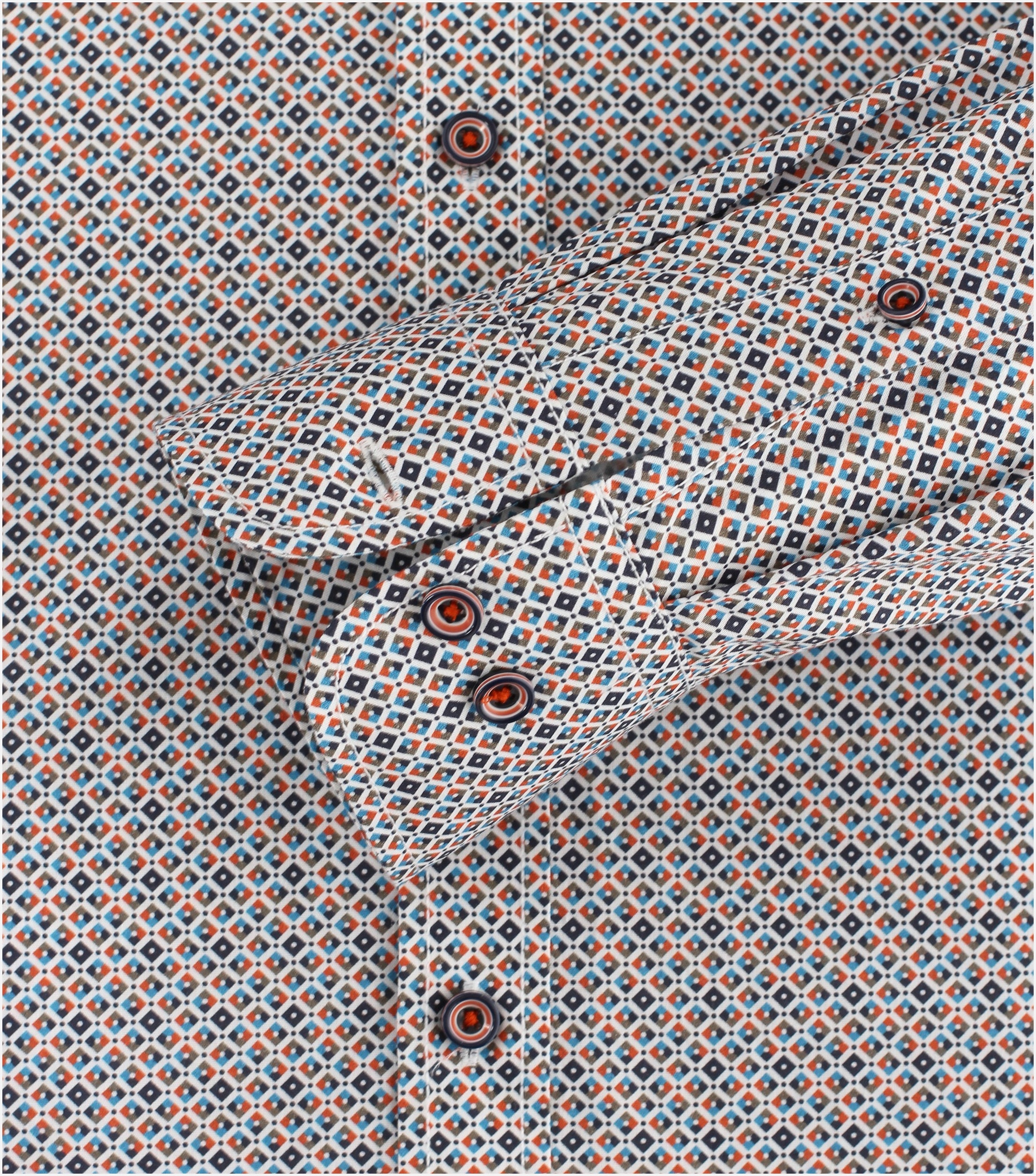 CASA MODA Sport casual fit overhemd, mouwlengte 72 cm, popeline, blauw met wit en oranje dessin