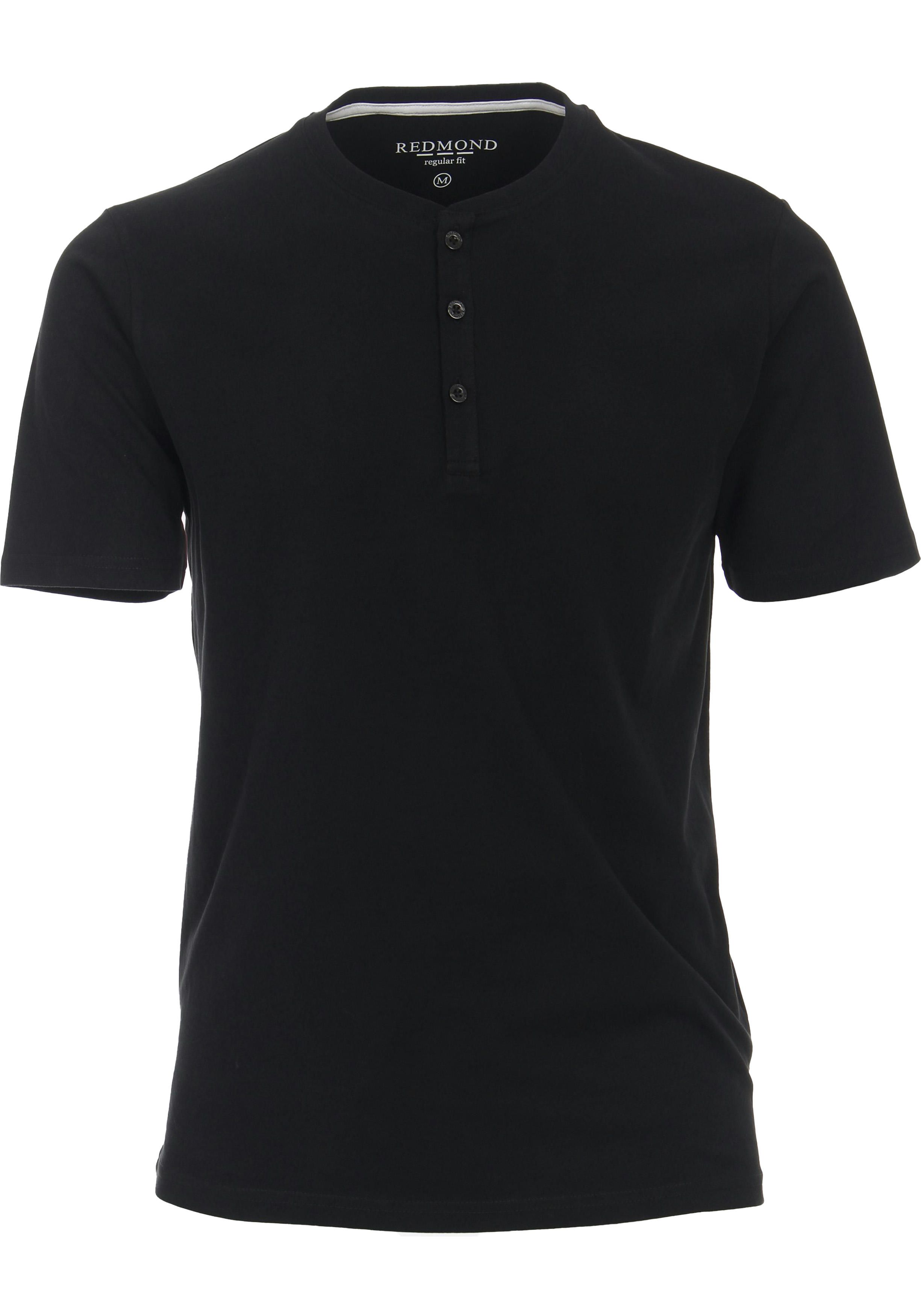 Redmond regular fit T-shirt, korte mouw O-hals met knoopsluiting, zwart