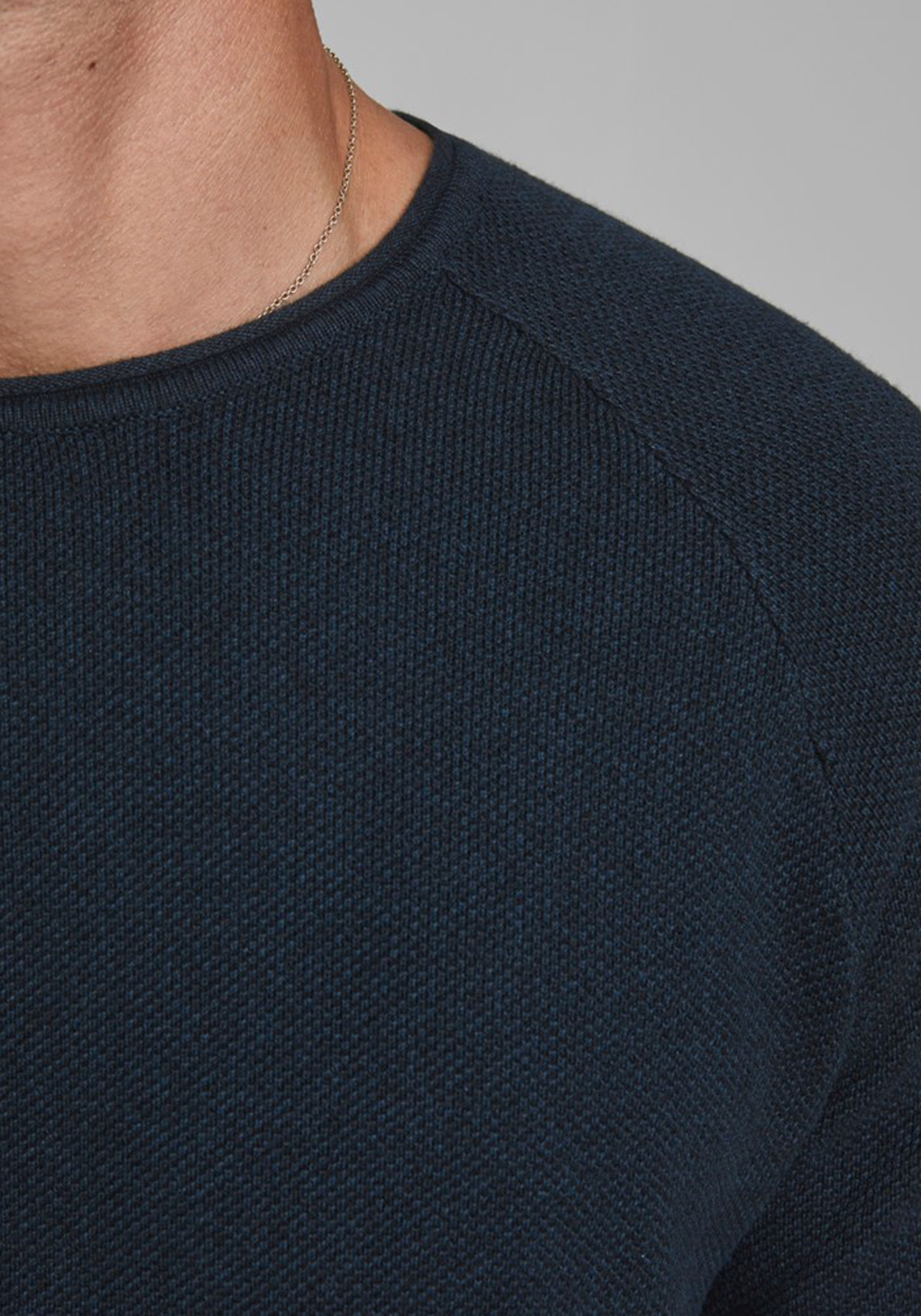 JACK & JONES slim fit trui katoen, O-hals, donkerblauw