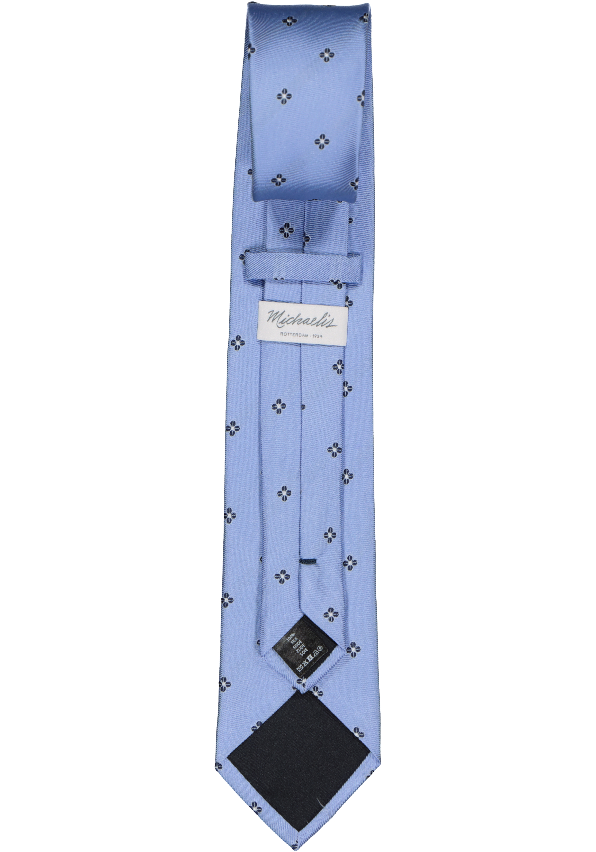 Michaelis  stropdas, zijde, lichtblauw met donkerblauw en wit dessin