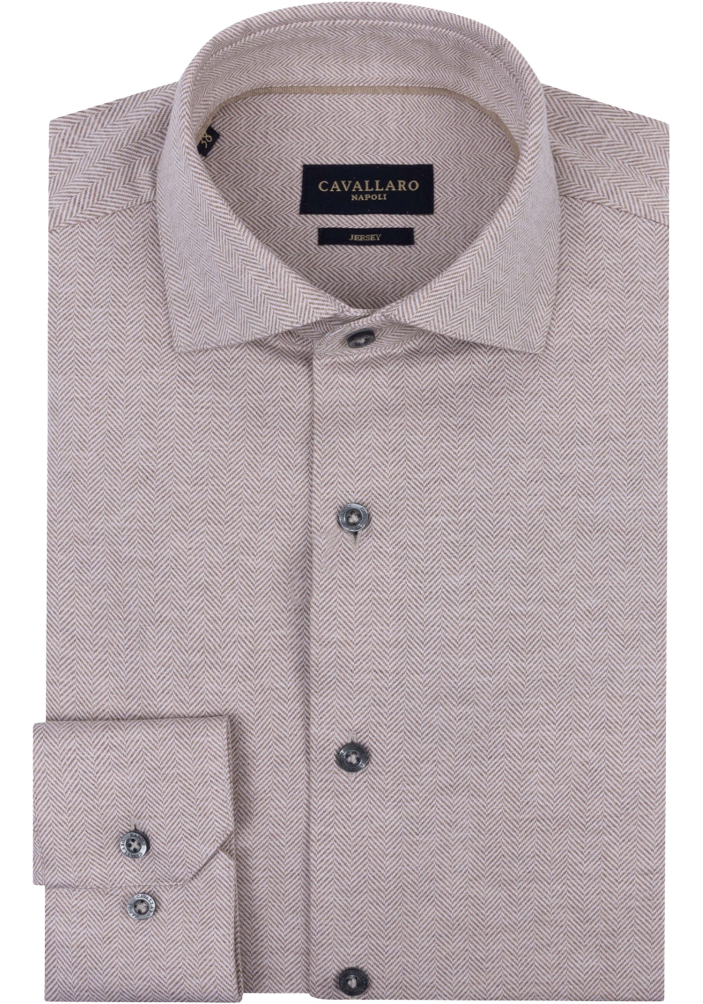 Cavallaro Napoli Briziano slim fit overhemd, tricot, zandkleurig