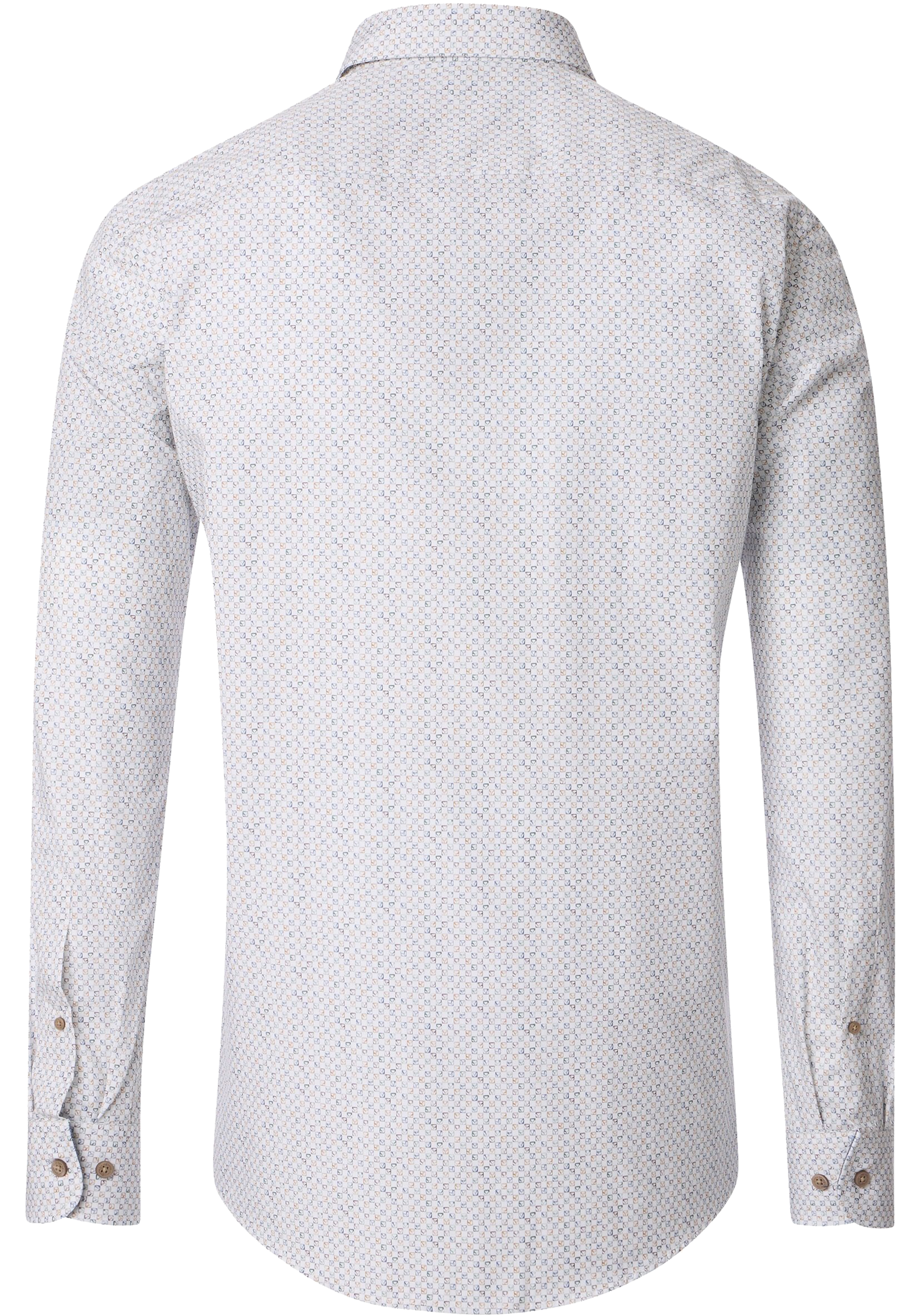 CASA MODA Sport casual fit overhemd, popeline, wit met lichtblauw en beige dessin