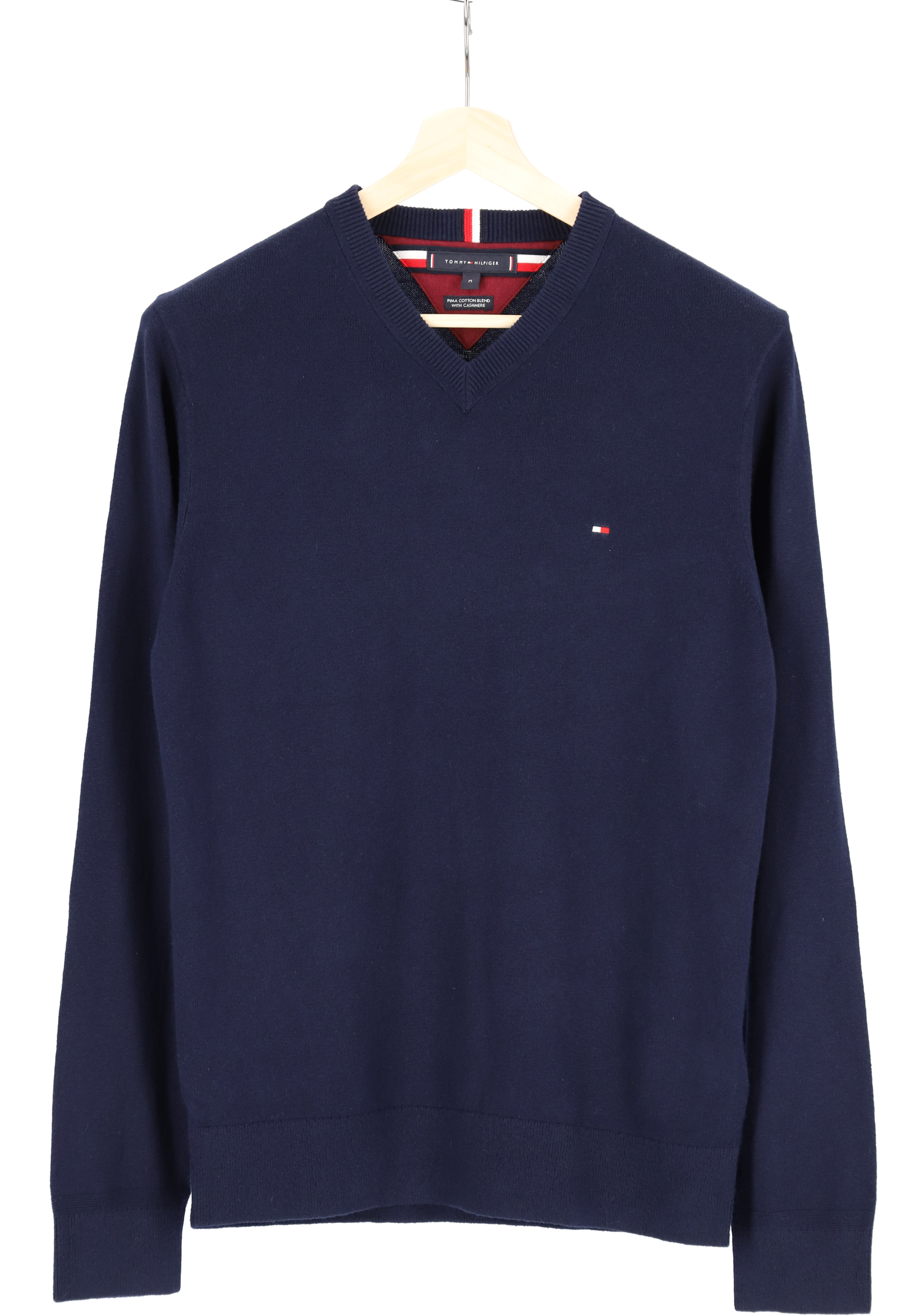 Tommy Hilfiger V-hals trui katoen met kasjmier, Pima Organic Cotton Cashmere, donkerblauw (Desert Sky)